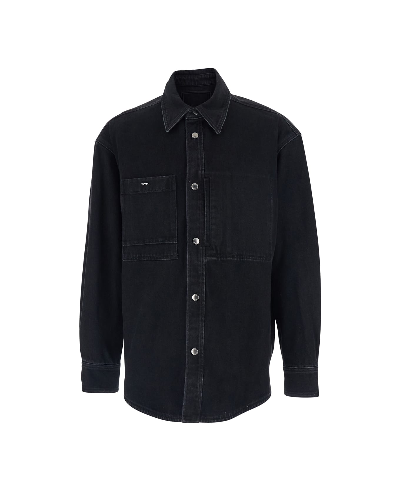 WOOYOUNGMI Black Shirt With Patch Pockets On The Chest And Back Print In Denim Man - Black