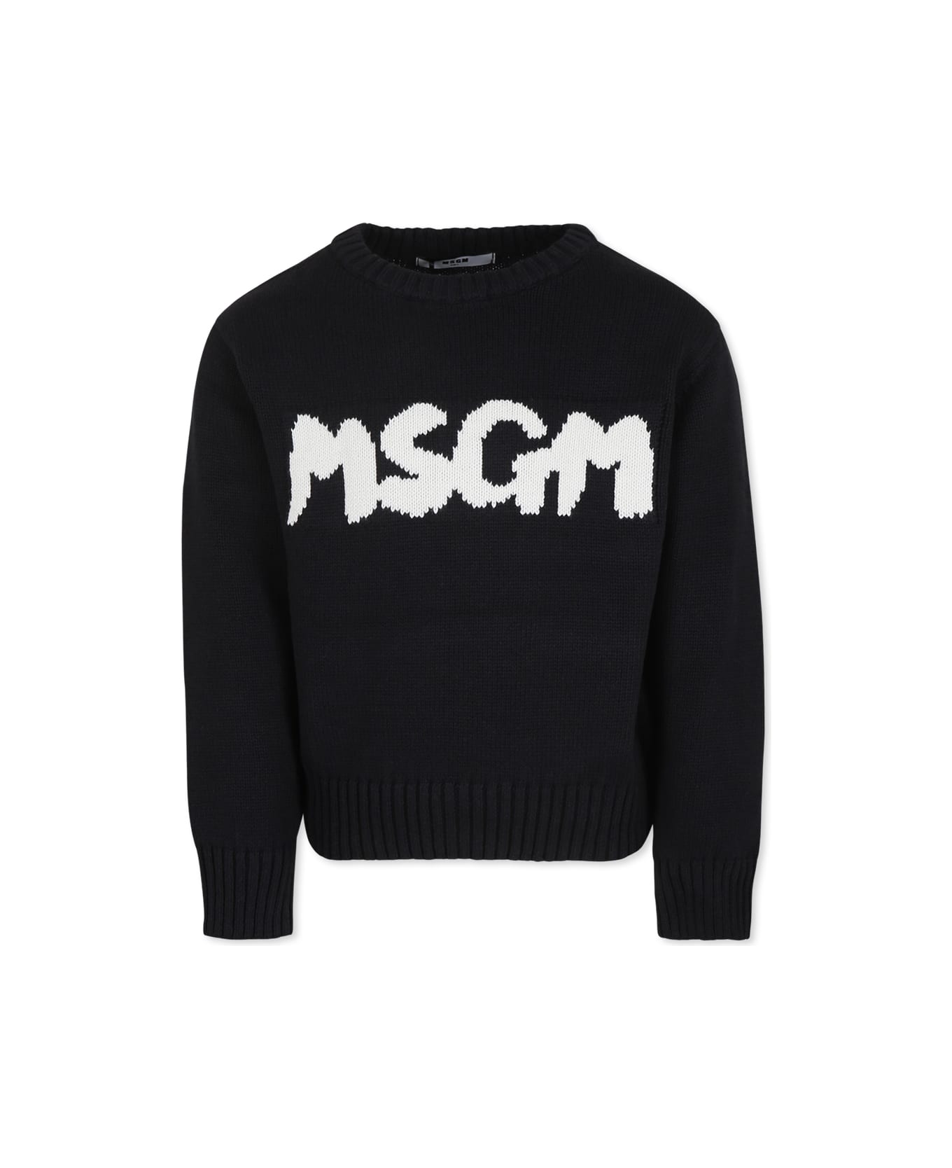 MSGM Black Sweater For Kids With Logo - Nero