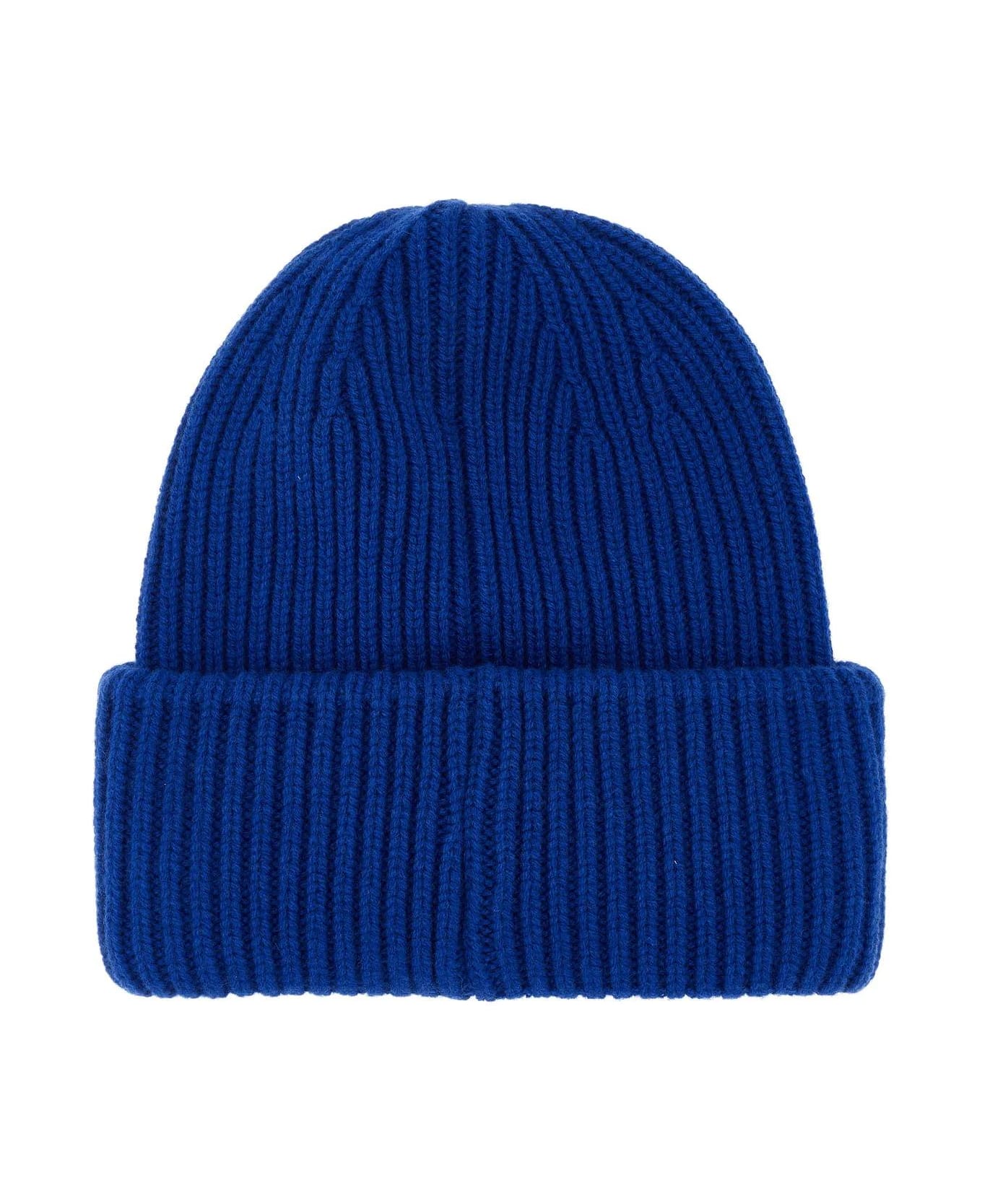 Moncler Electric Blue Wool Blend Beanie Hat - Blue