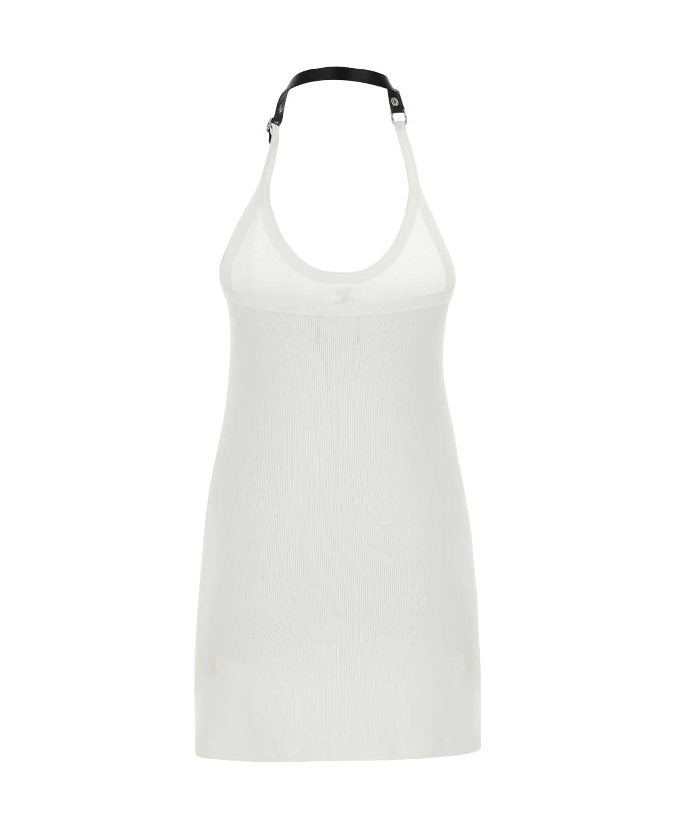 Courrèges White Stretch Cotton Fitted Mini Dress - HERITAGEWHITE