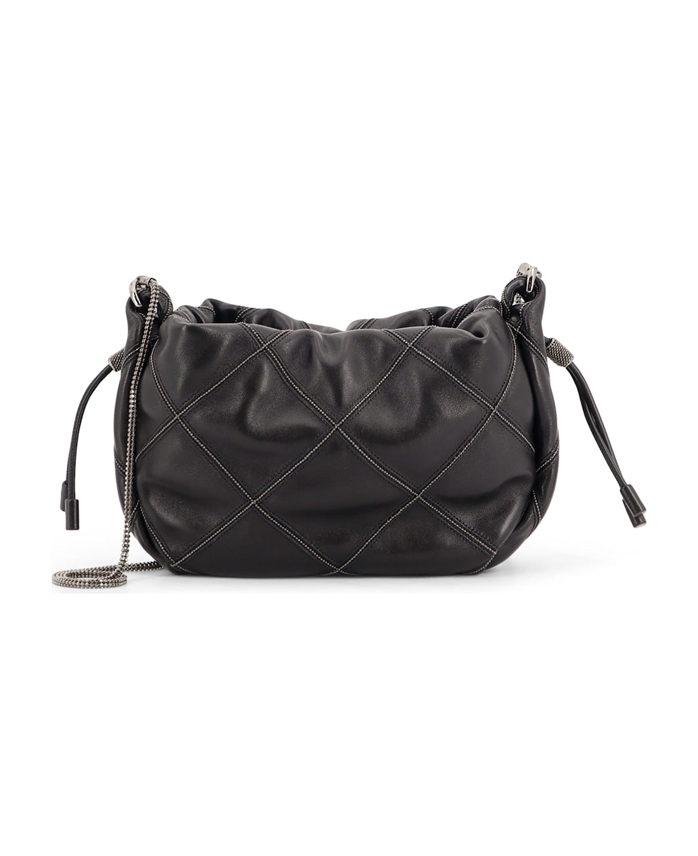 Brunello Cucinelli Leather Shoulder Bag With Monili Details - Black