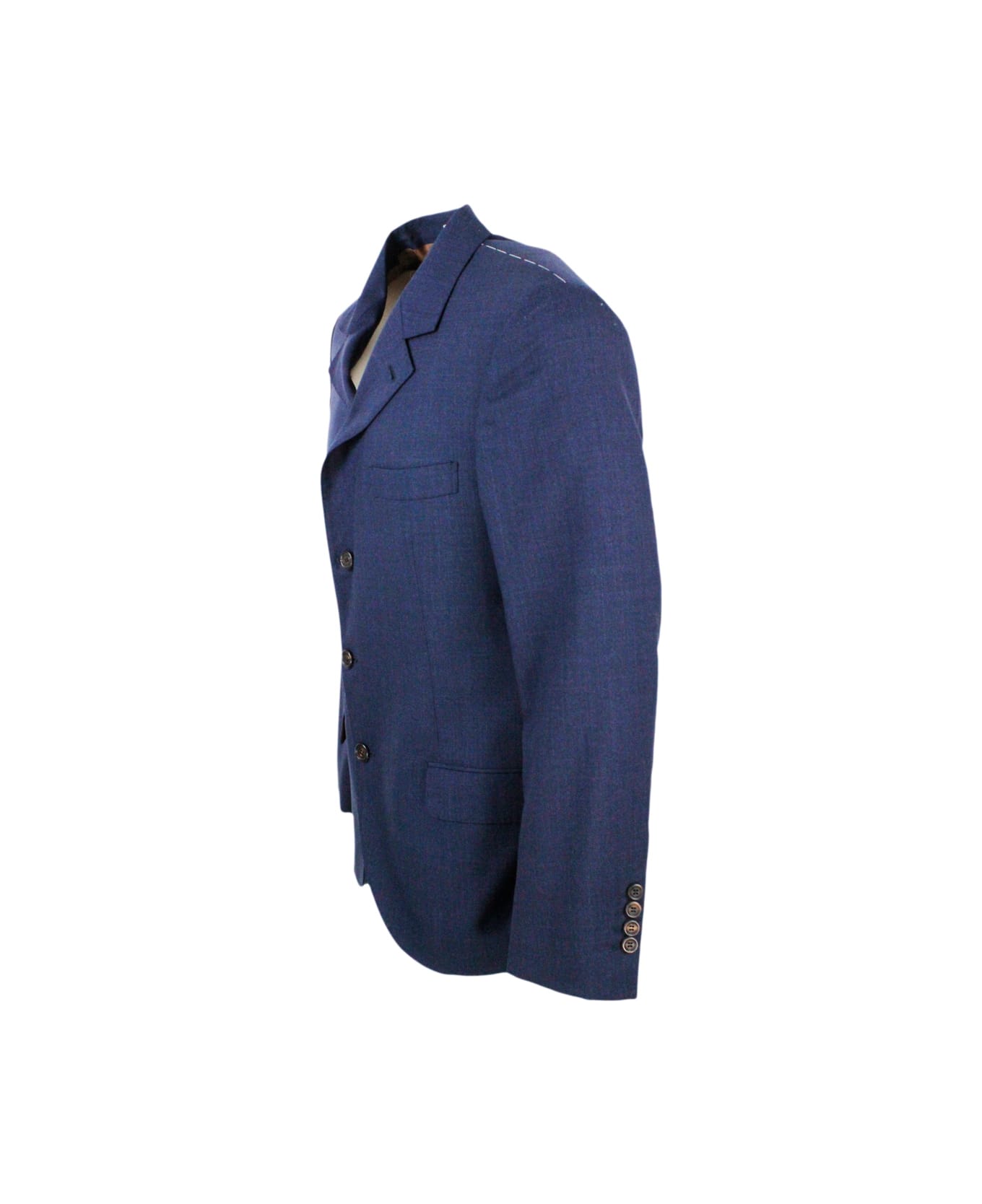Brunello Cucinelli 3-button Unlined Jacket In Cool Wool Canvas - Blu