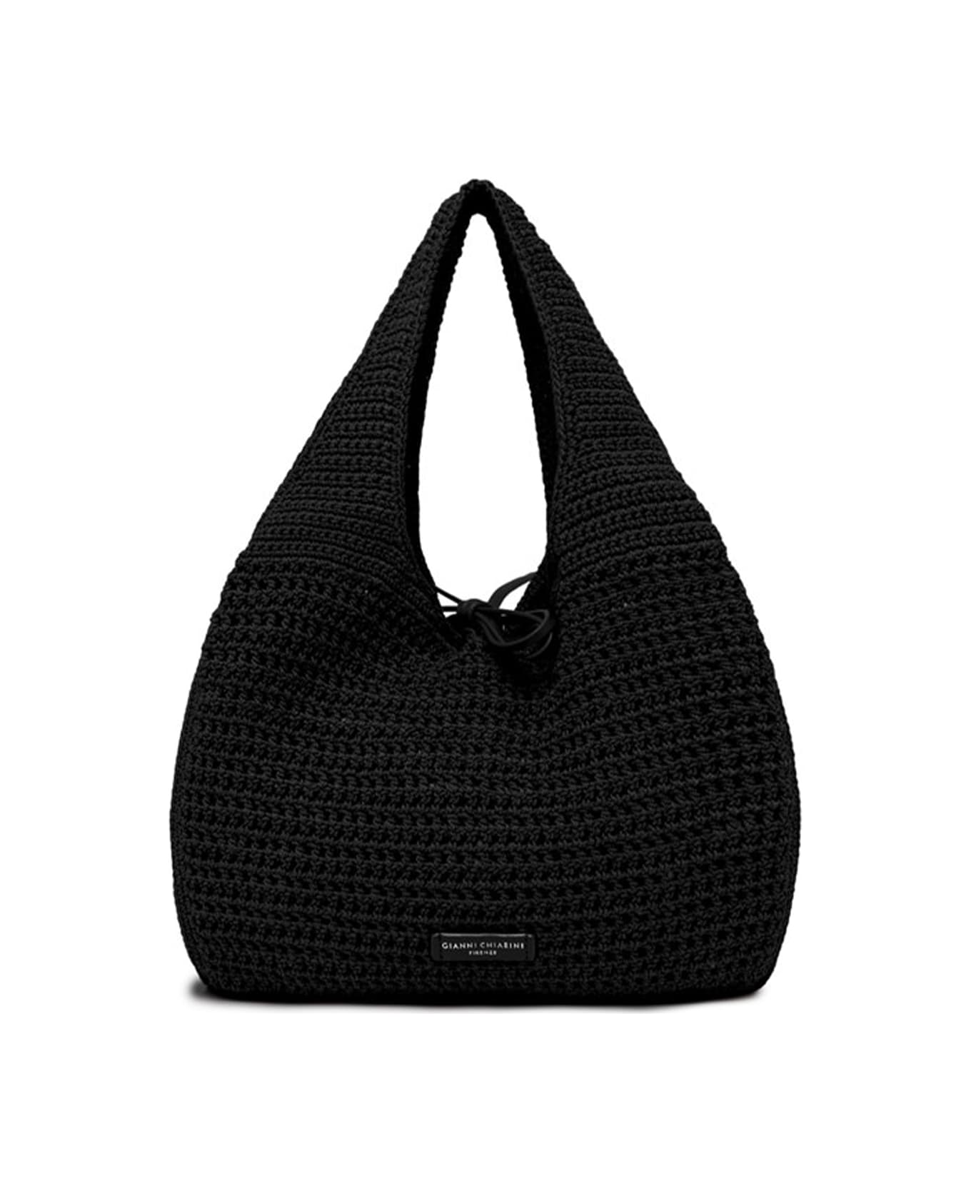 Gianni Chiarini Euforia Black Shopping Bag In Crochet Fabric - NERO