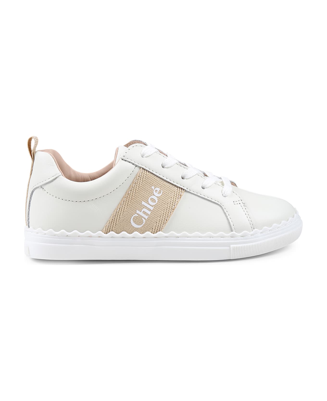Chloé Ivory Sneakers For Girl With Logo - Ivory