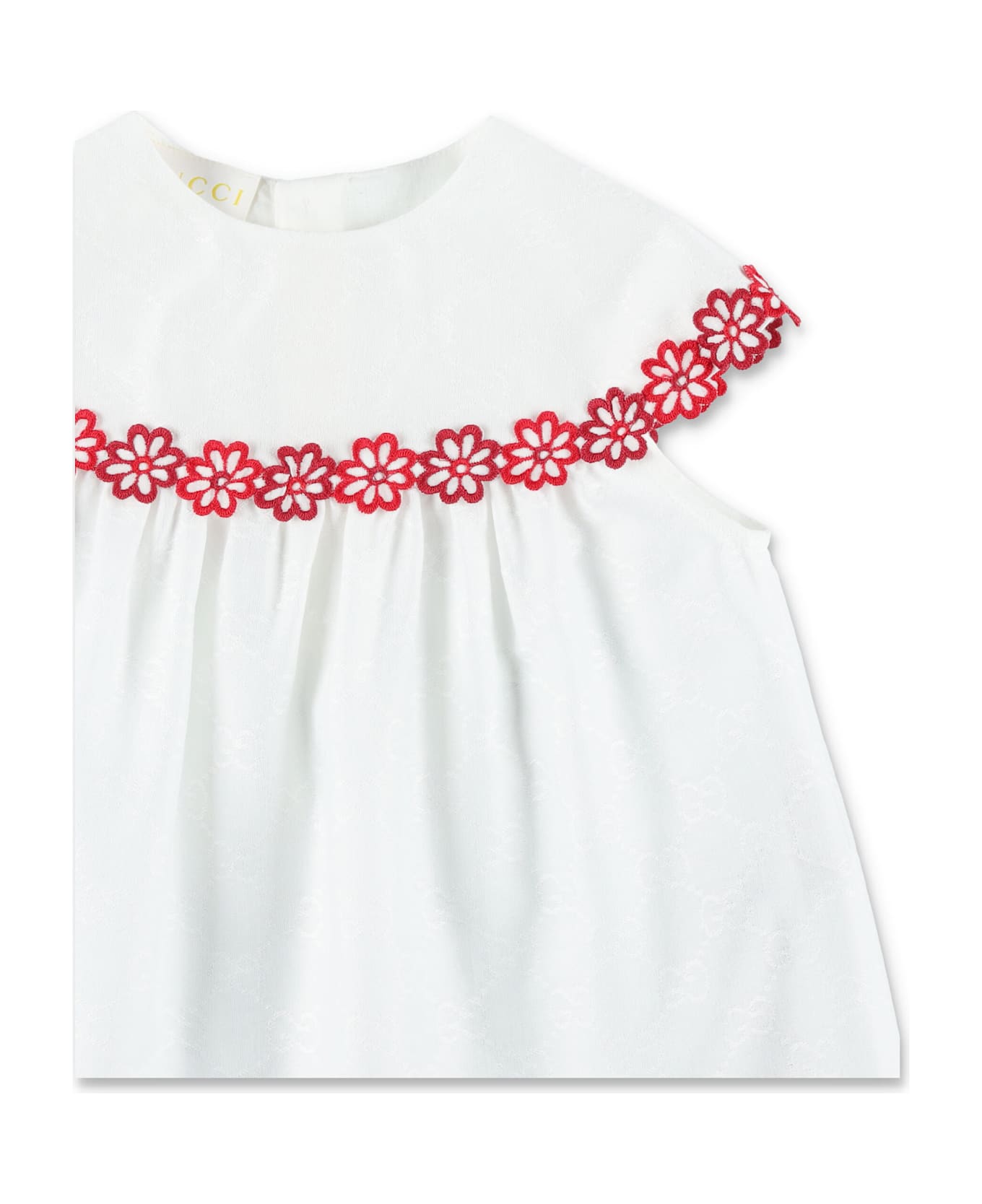 Gucci Baby Embroidered Cotton Dress - WHITE/RED