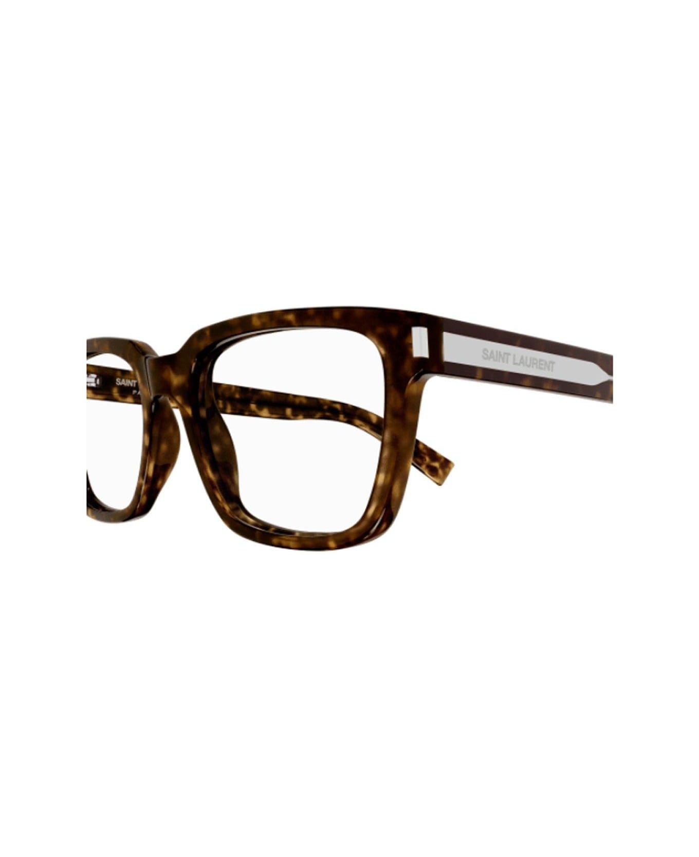 Saint Laurent Eyewear Square Frame Glasses - 002 havana crystal transp