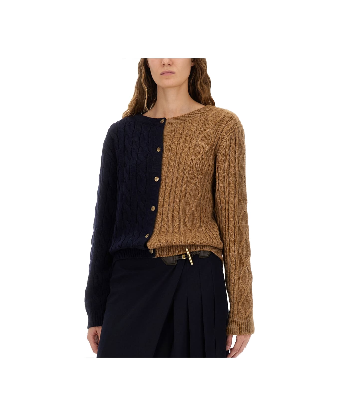 Moschino Two-tone Alpaca Blend Cardigan - Fantasia Marrone
