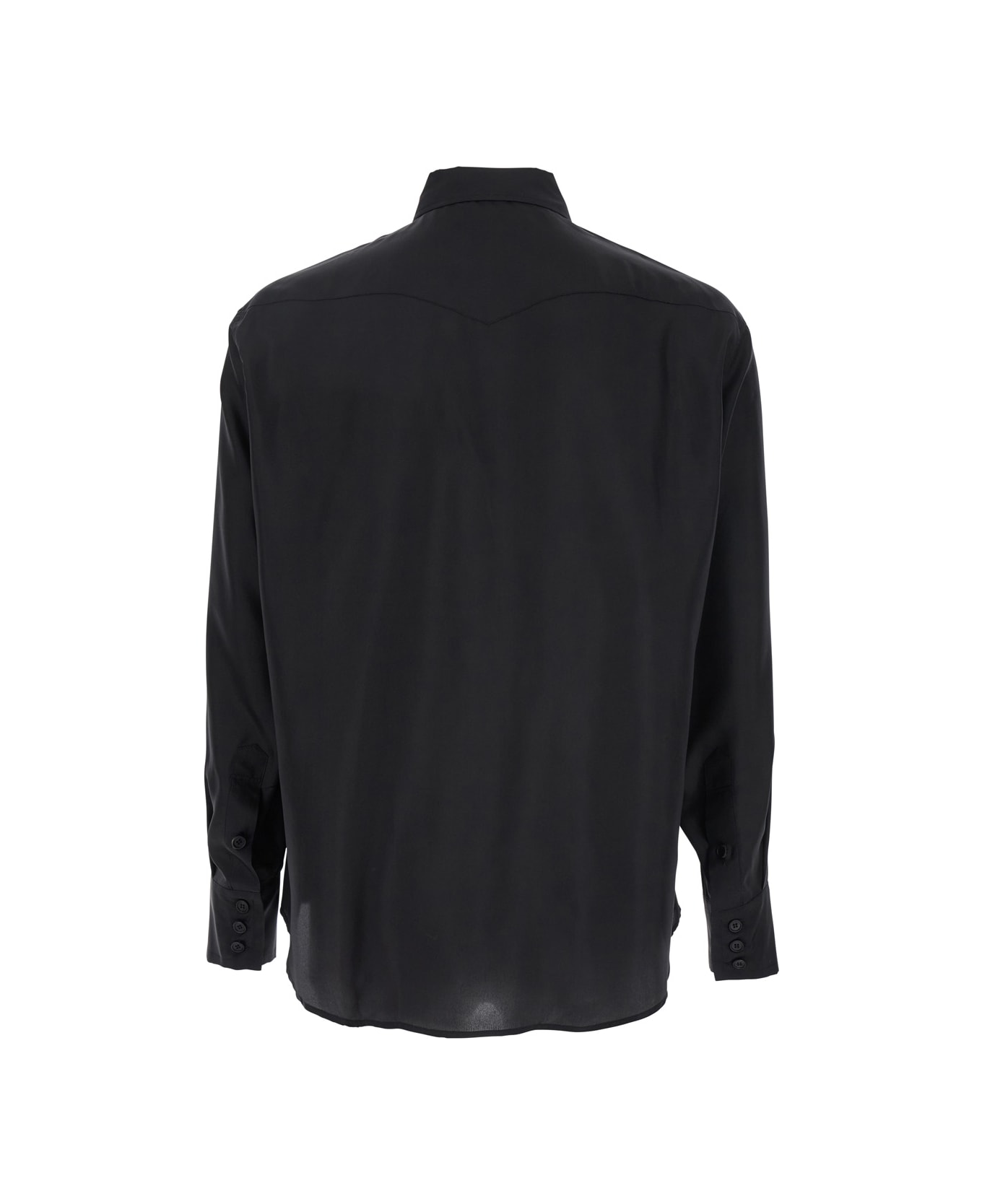 Tonywack Black Shirt With Classic Collar And Two Front Patch Flap Pockets With Button In Silk Man - Black