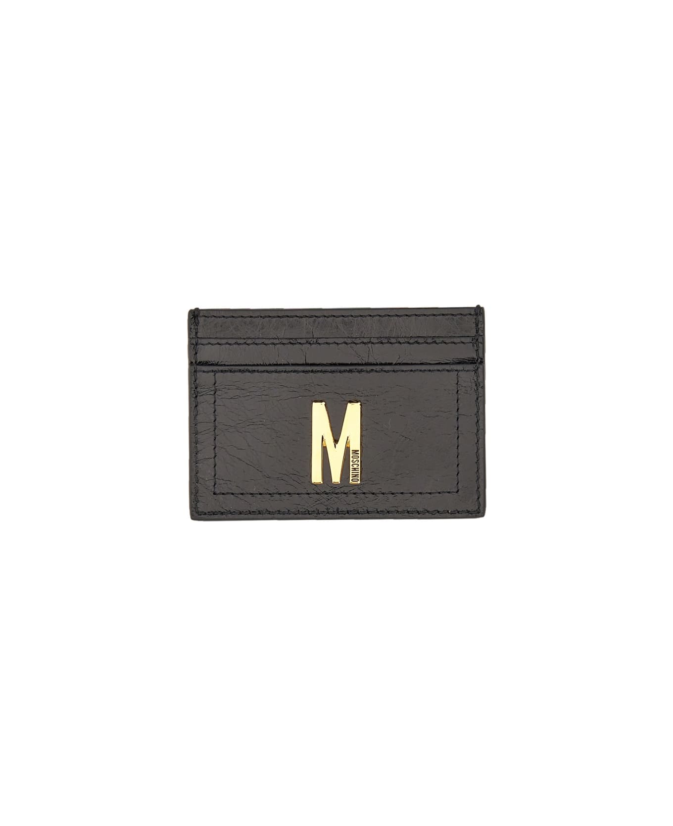 Moschino Card Holder With Gold Plaque - BLACK