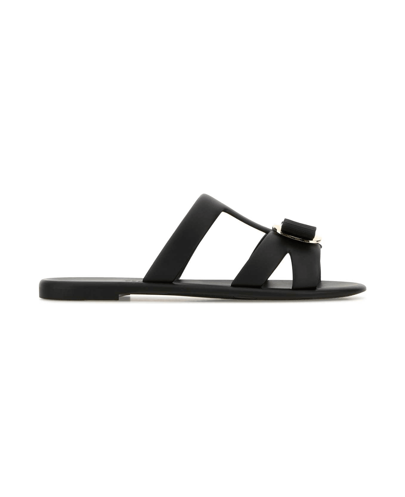 Ferragamo Black Rubber Lilou Slippers - BLACK