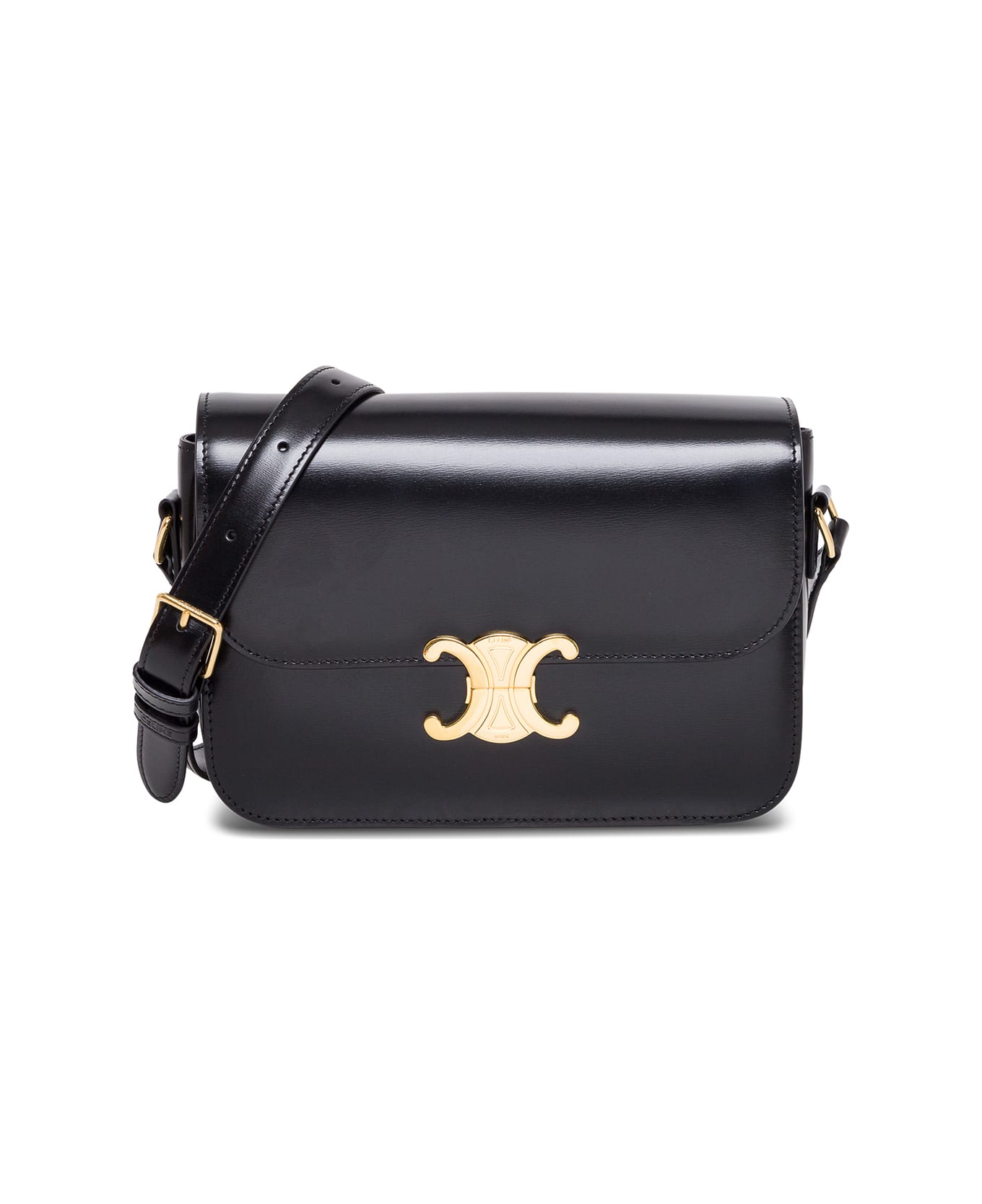 Celine Triomphe Shiny Black Leather Crossbody Bag - BLACK
