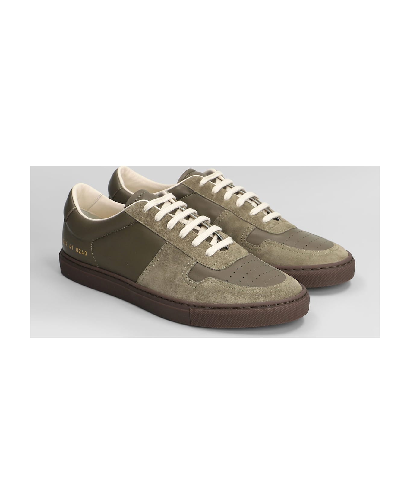 Common Projects Bball Slim Sneakers In Green Suede And Leather - green