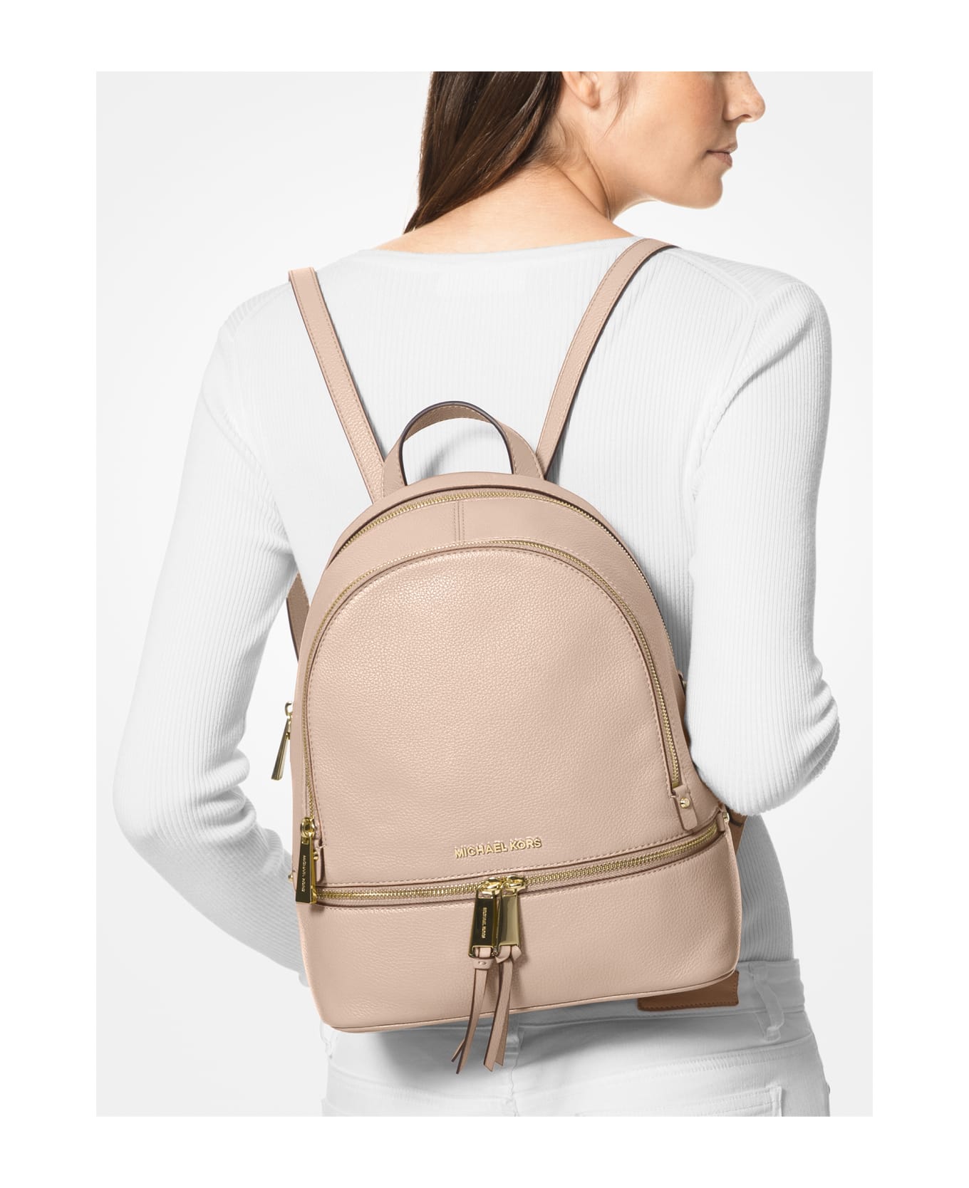 Michael Kors Rhea Medium Leather Backpack - SOFT PINK バックパック