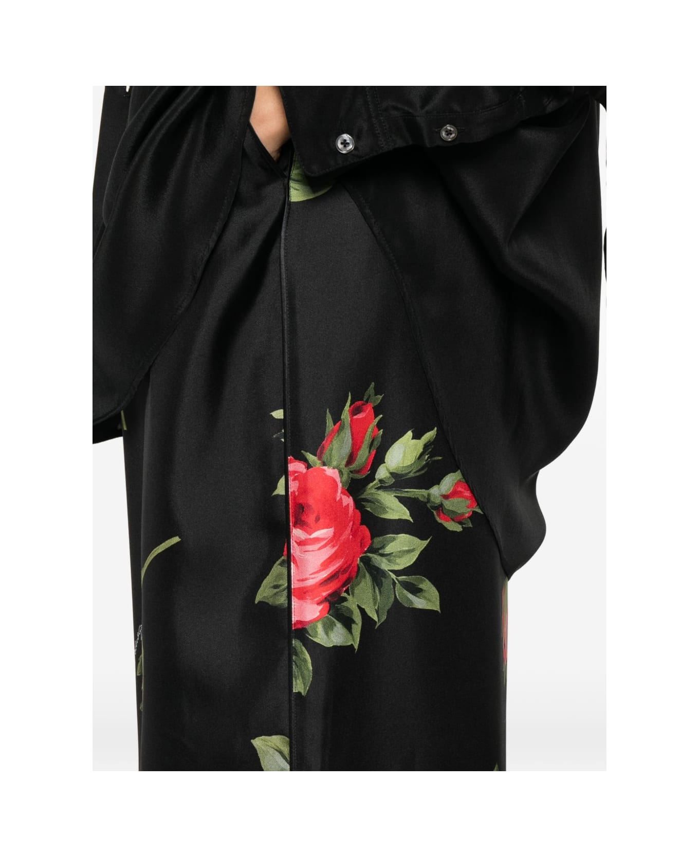 Dolce & Gabbana Roses Bouquet Print Silk Trousers - Black