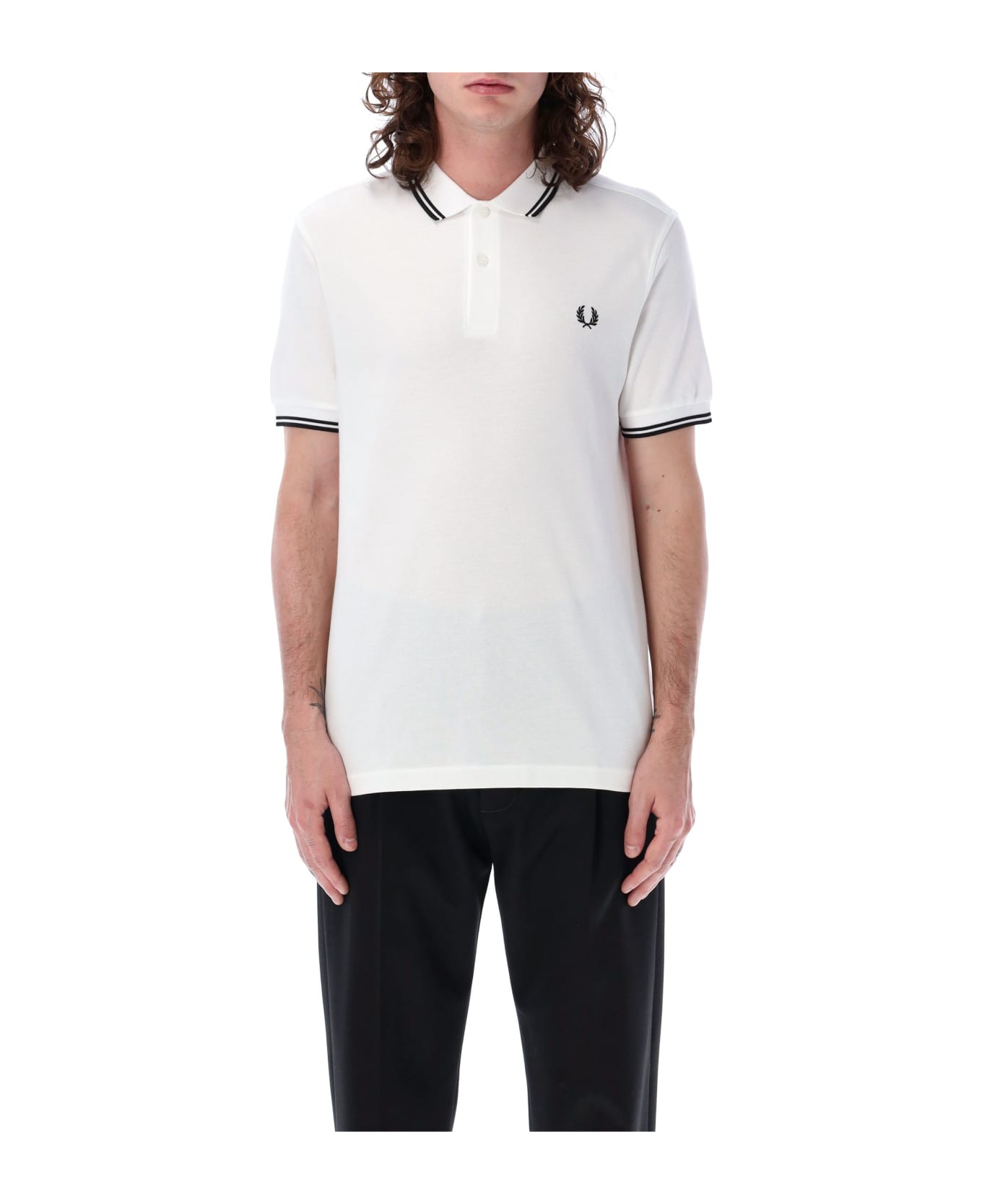 Fred Perry The Twin Tipped Piqué Polo Shirt - WHITE BLACK