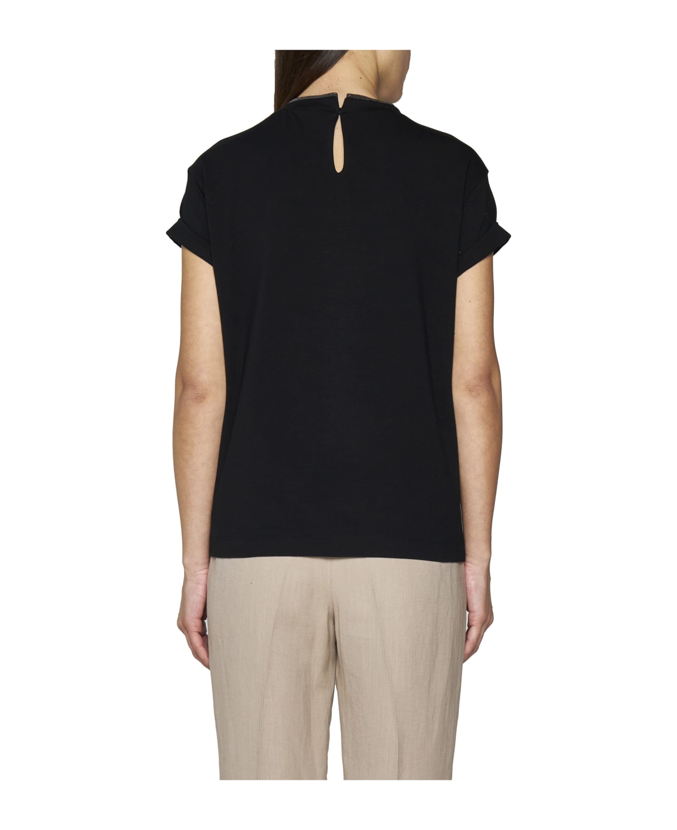 Brunello Cucinelli T-shirt With Monile Detail In Cotton - Black Tシャツ