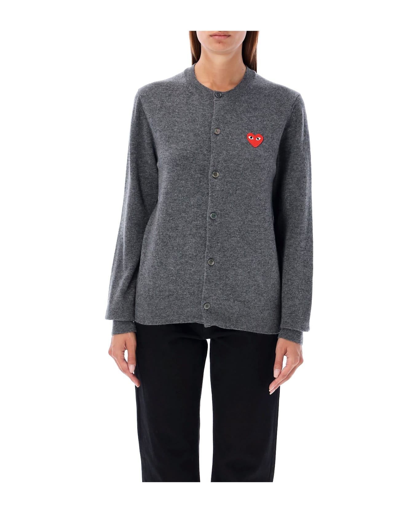 Comme des Garçons Play Wool Cardigan With Red Heart - GREY