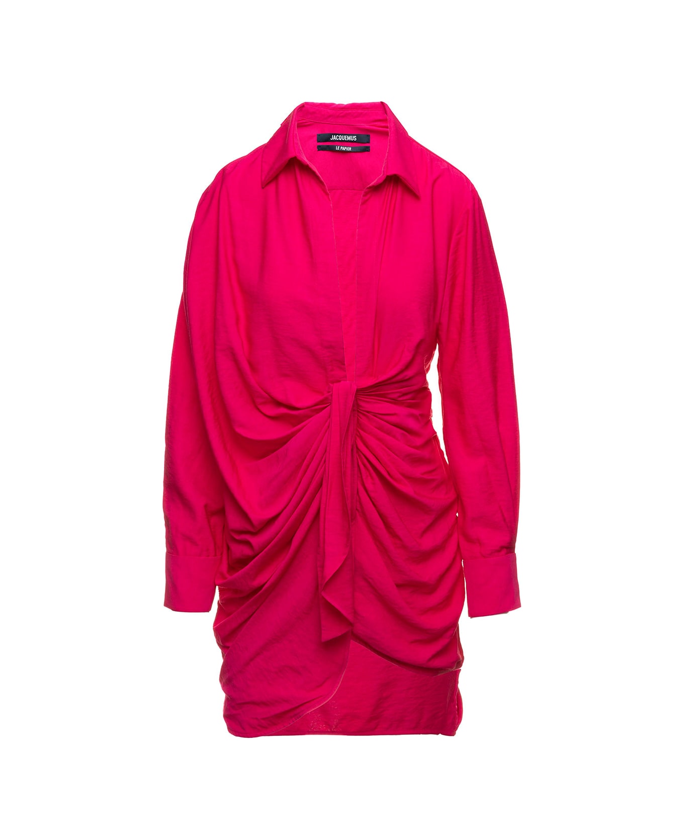 Jacquemus 'la Robe Bahia' Fuchsia Short Draped Shirt Dress In Viscose Woman Jacquemus - Fuxia