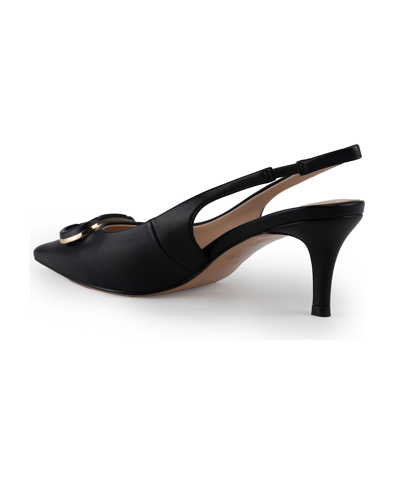 TwinSet Leather Sling Back Pumps With Oval-t Logo - Nero