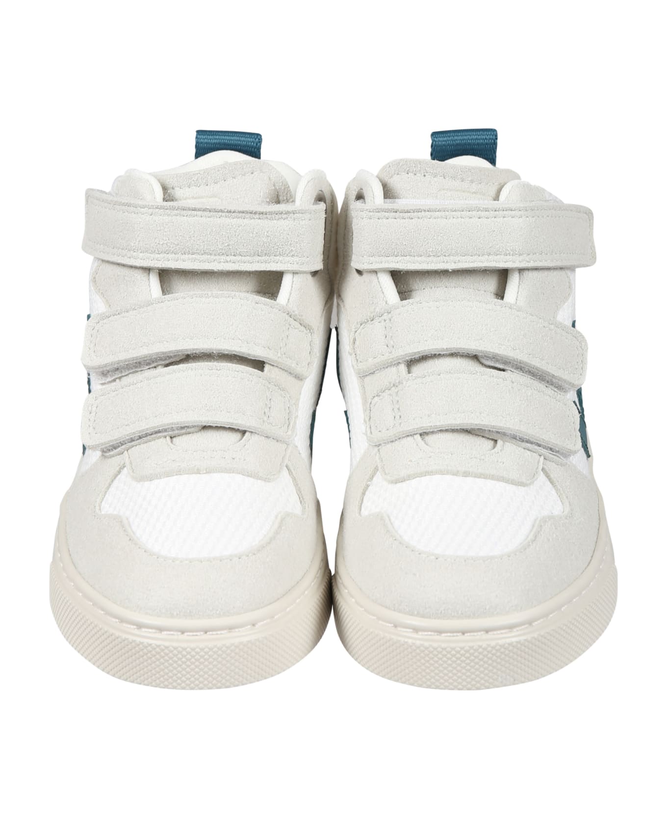Veja White Sneakers For Kids With Green Logo - White