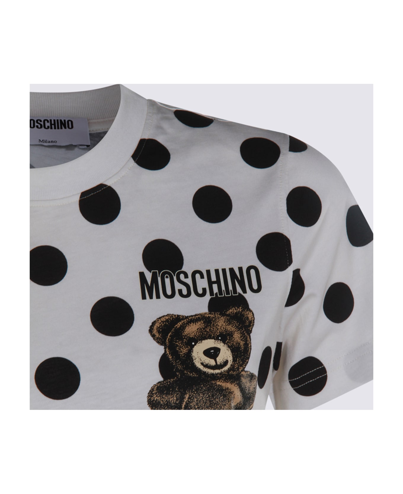 Moschino White And Black Cotton T-shirt - Ivory