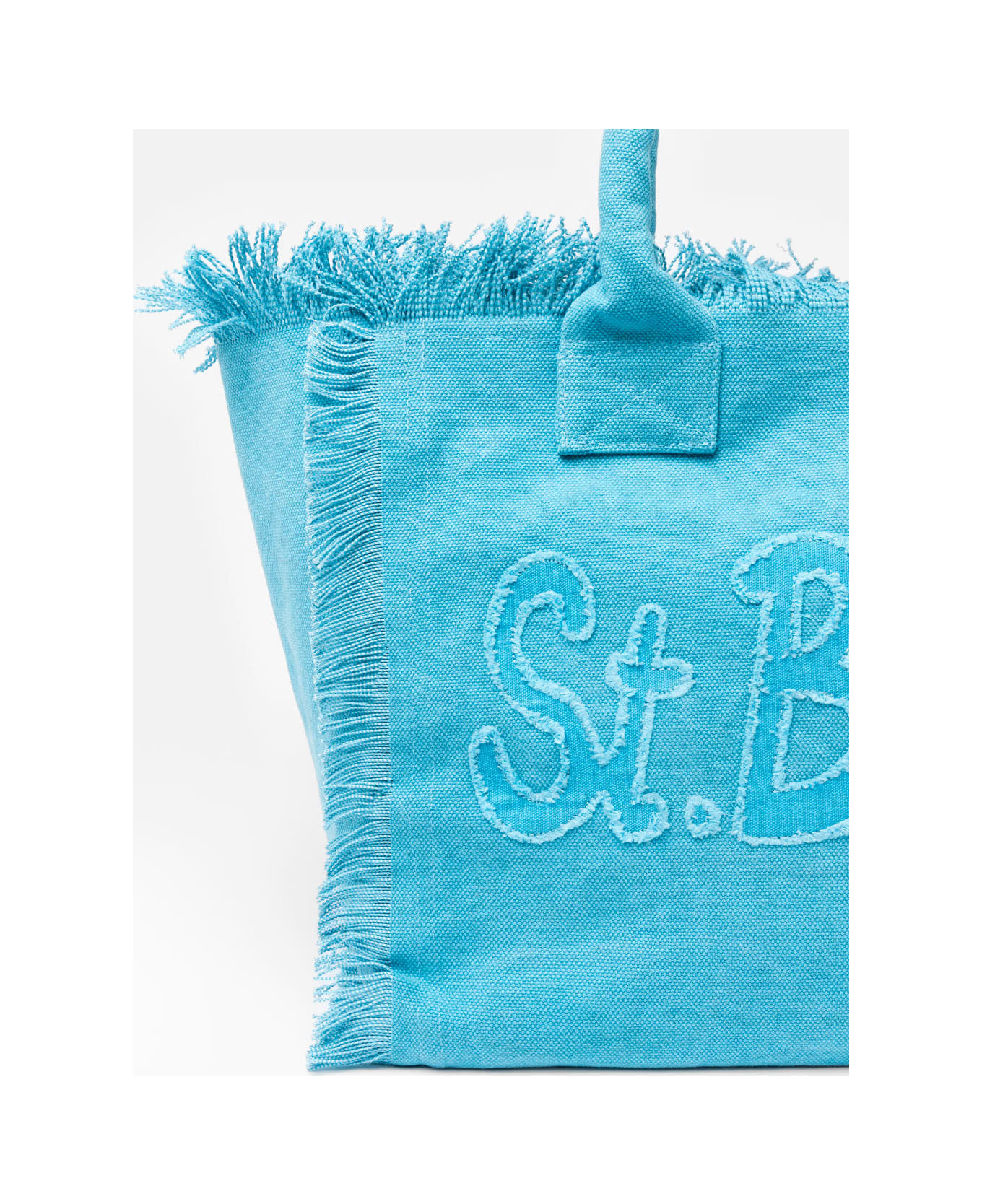 MC2 Saint Barth Light Blue Cotton Canvas Vanity Tote Bag With Logo Patch - SKY
