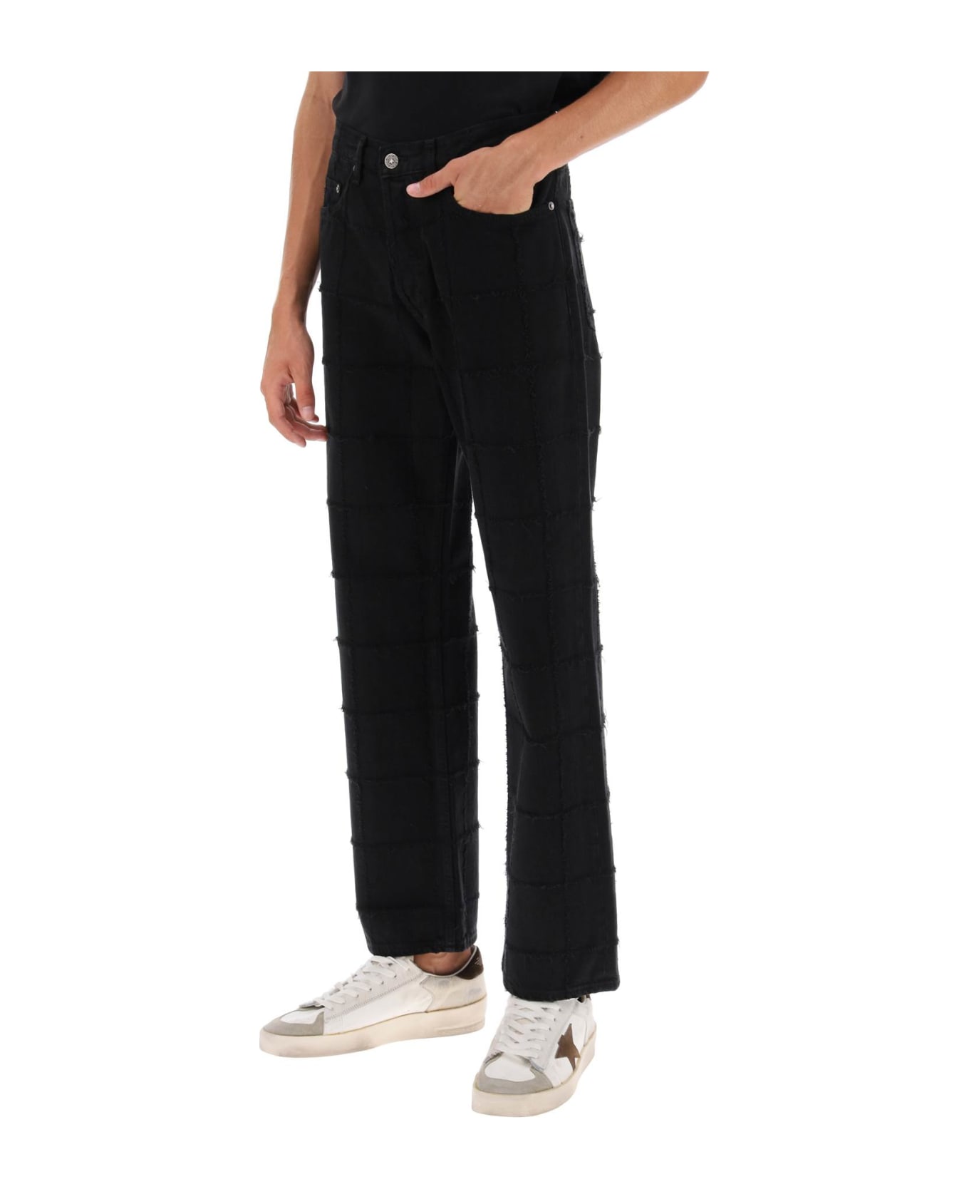 Golden Goose 'skate' Jeans With Check Scratchy Motif - BLACK (Black) ボトムス
