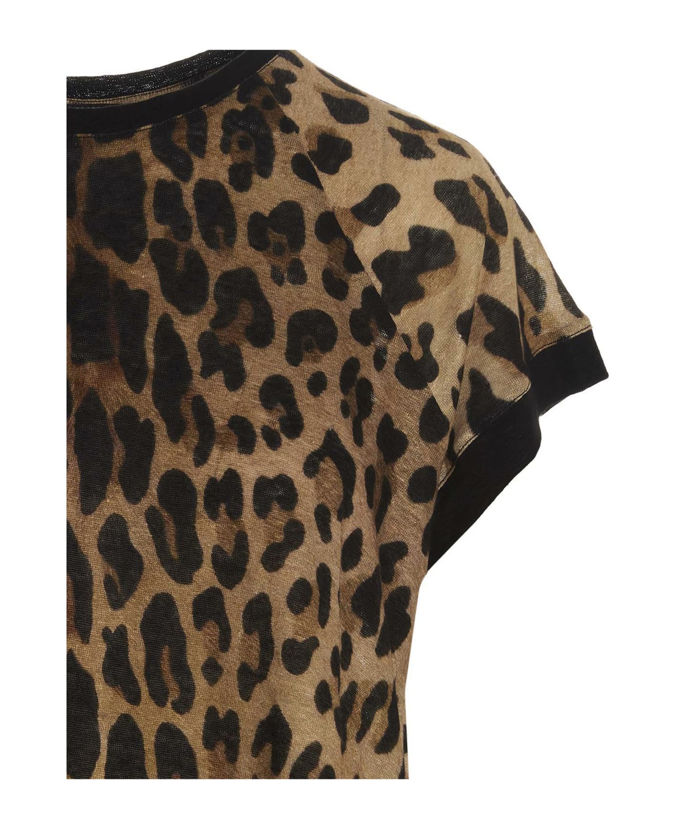 Balmain Leopard Print Linen T-shirt - Multicolor Tシャツ