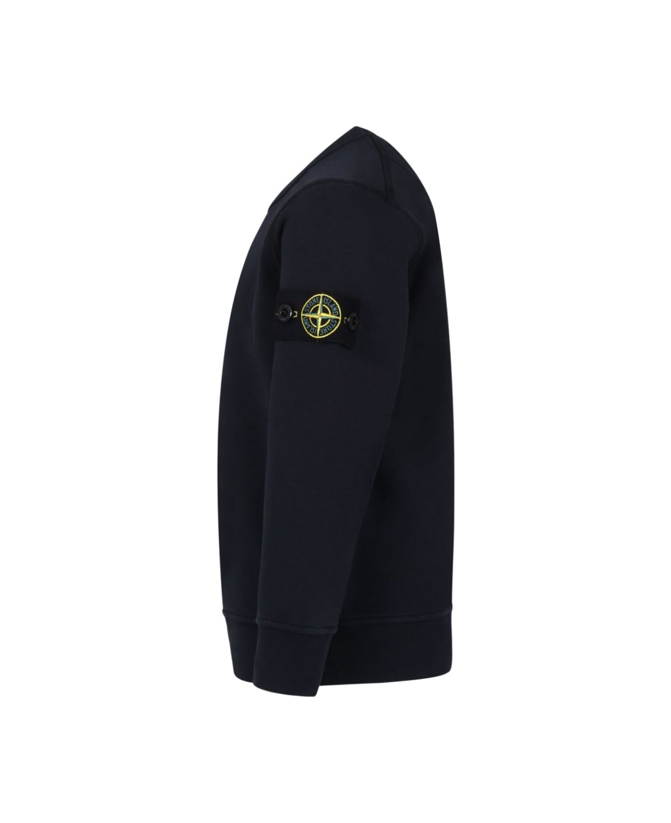 Stone Island Junior Blue Crewneck Sweatshirt With Logo Patch On The Sleeve In Cotton Boy - Blu