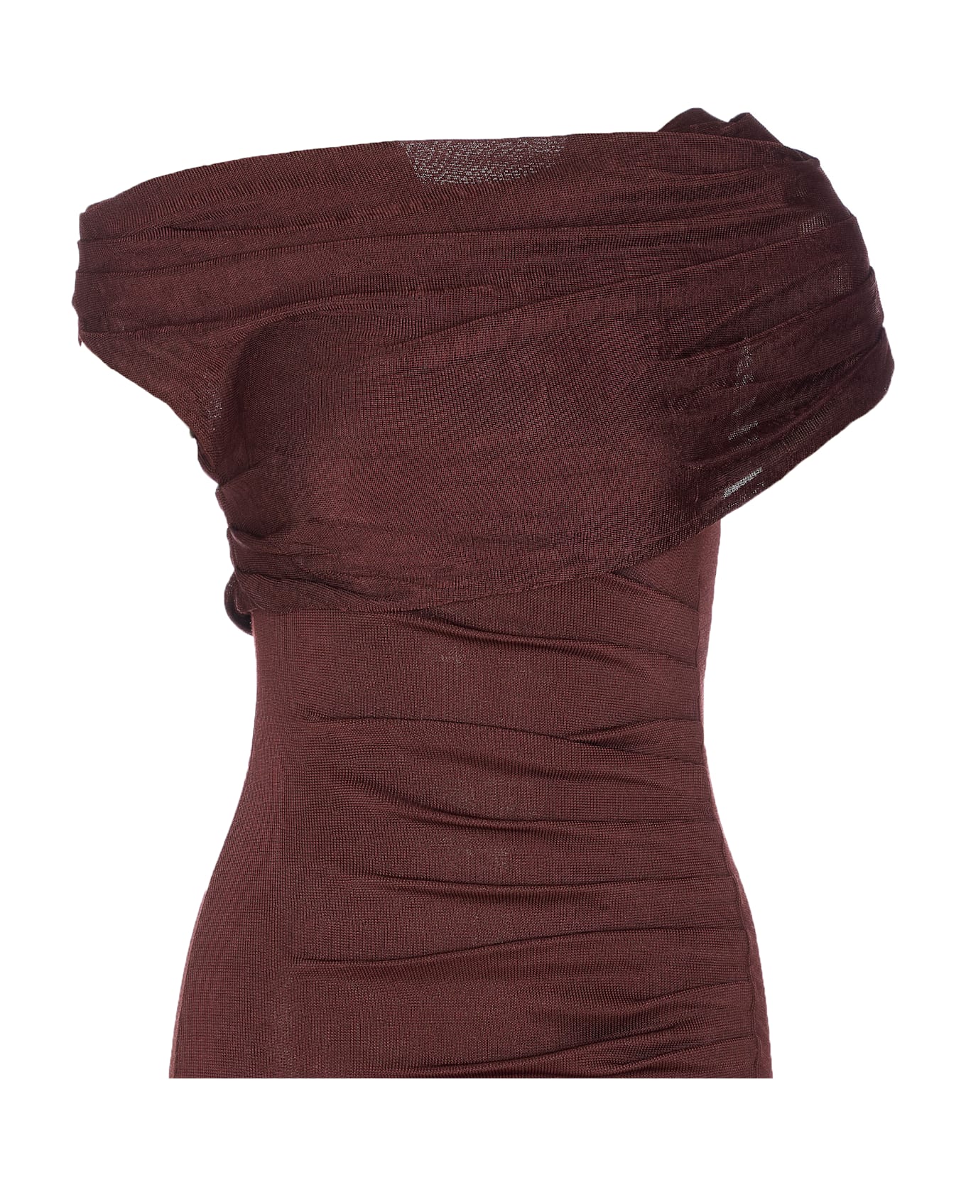 self-portrait Draped Knit Midi Dress - Brown