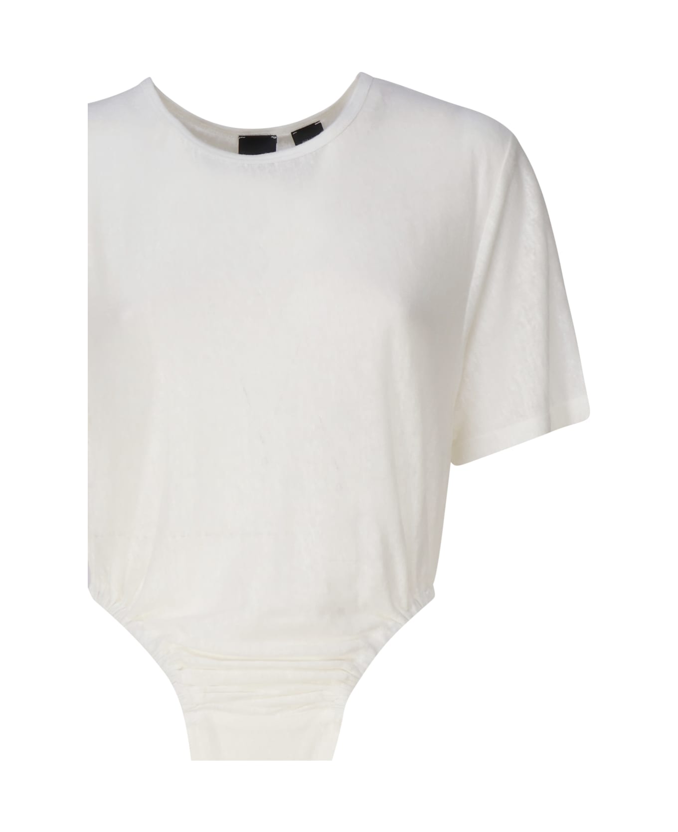 Pinko Bodysuit In Slub Linen Fabric - White