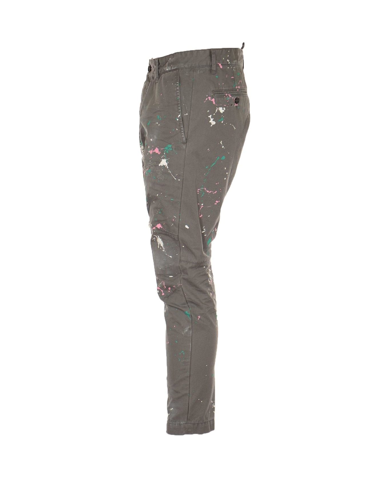 Dsquared2 Paint-splatter Straight-leg Distressed Trousers - Grey ボトムス