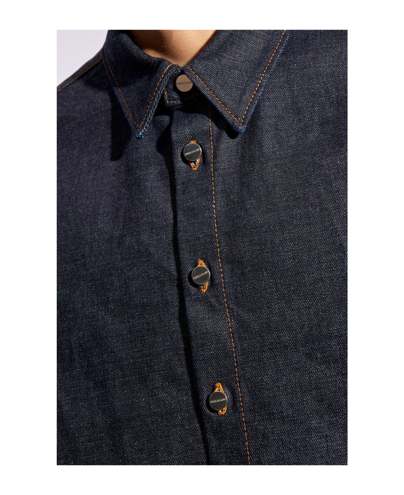 Ferragamo Long-sleeved Denim Shirt - Blue