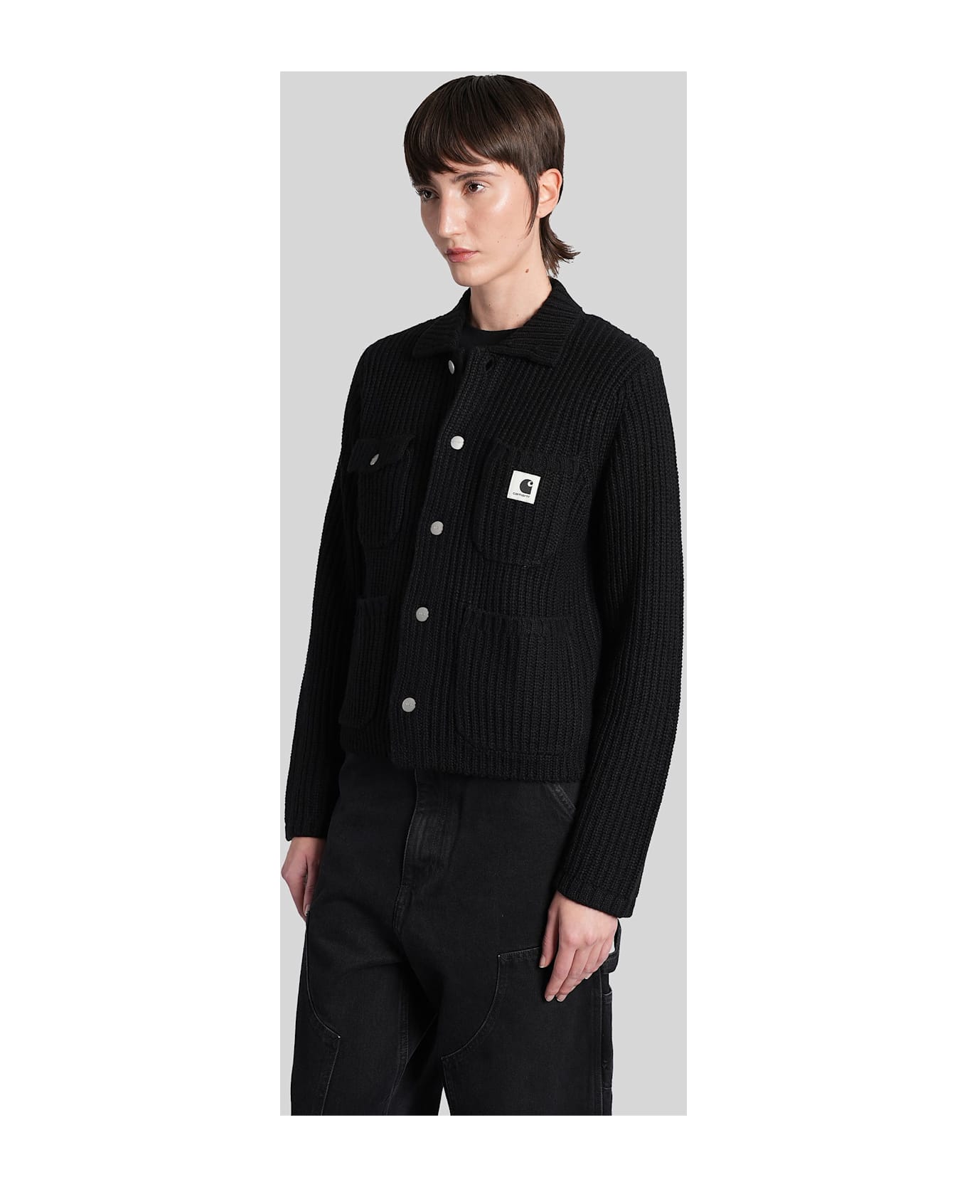 Carhartt W Michigan Sweat Cardigan In Black Acrylic - black