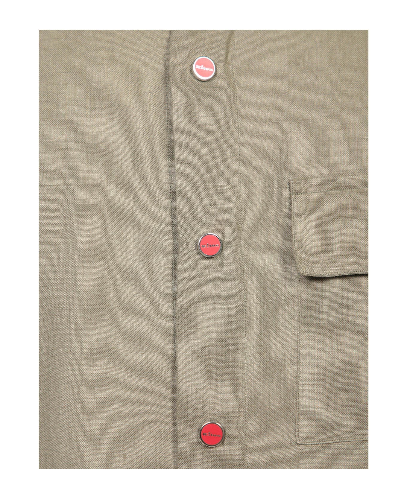 Kiton Olive Green- Brown Linen Overshirt - Brown