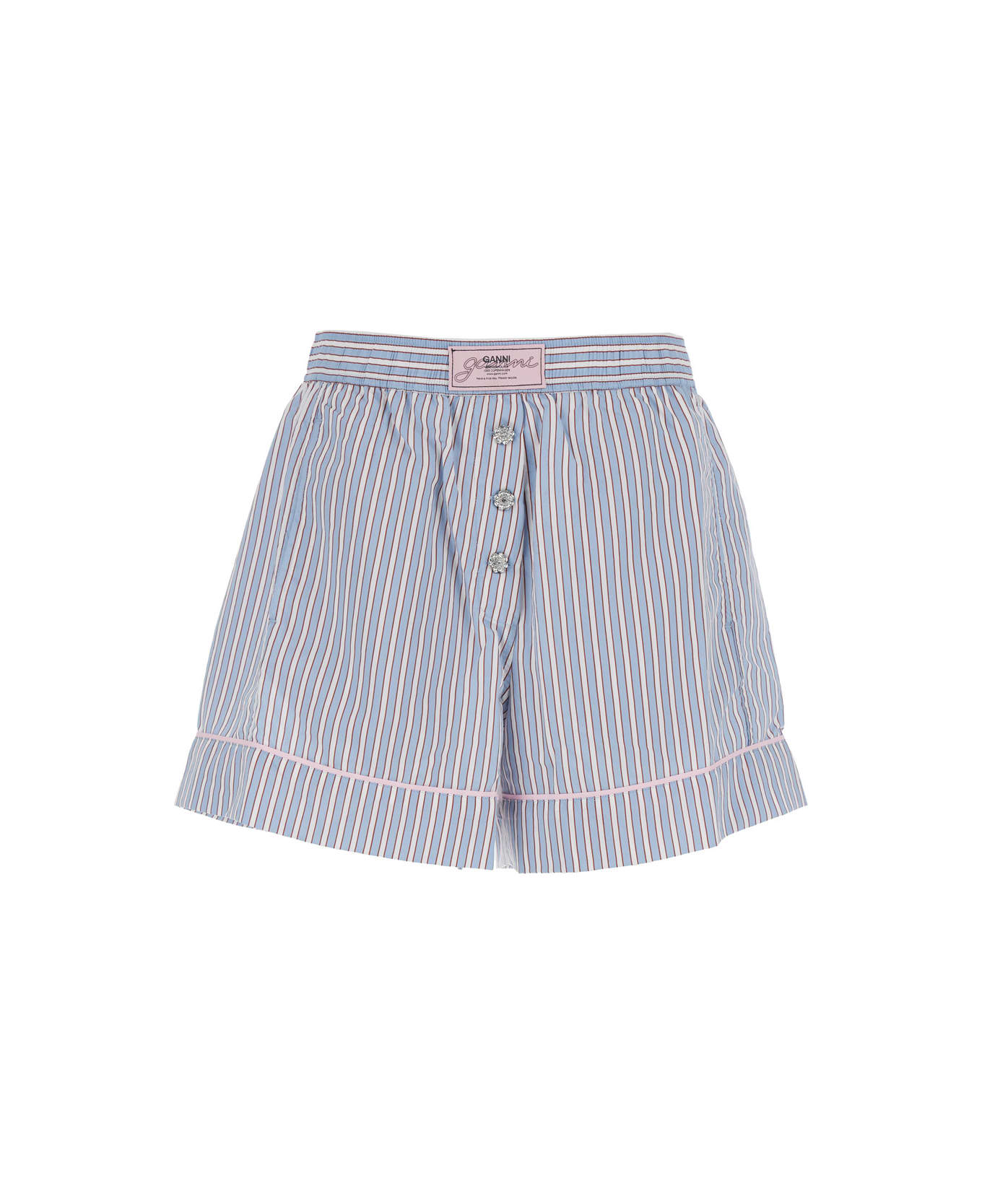 Ganni Yarn Dyed Striped Shorts - Violet