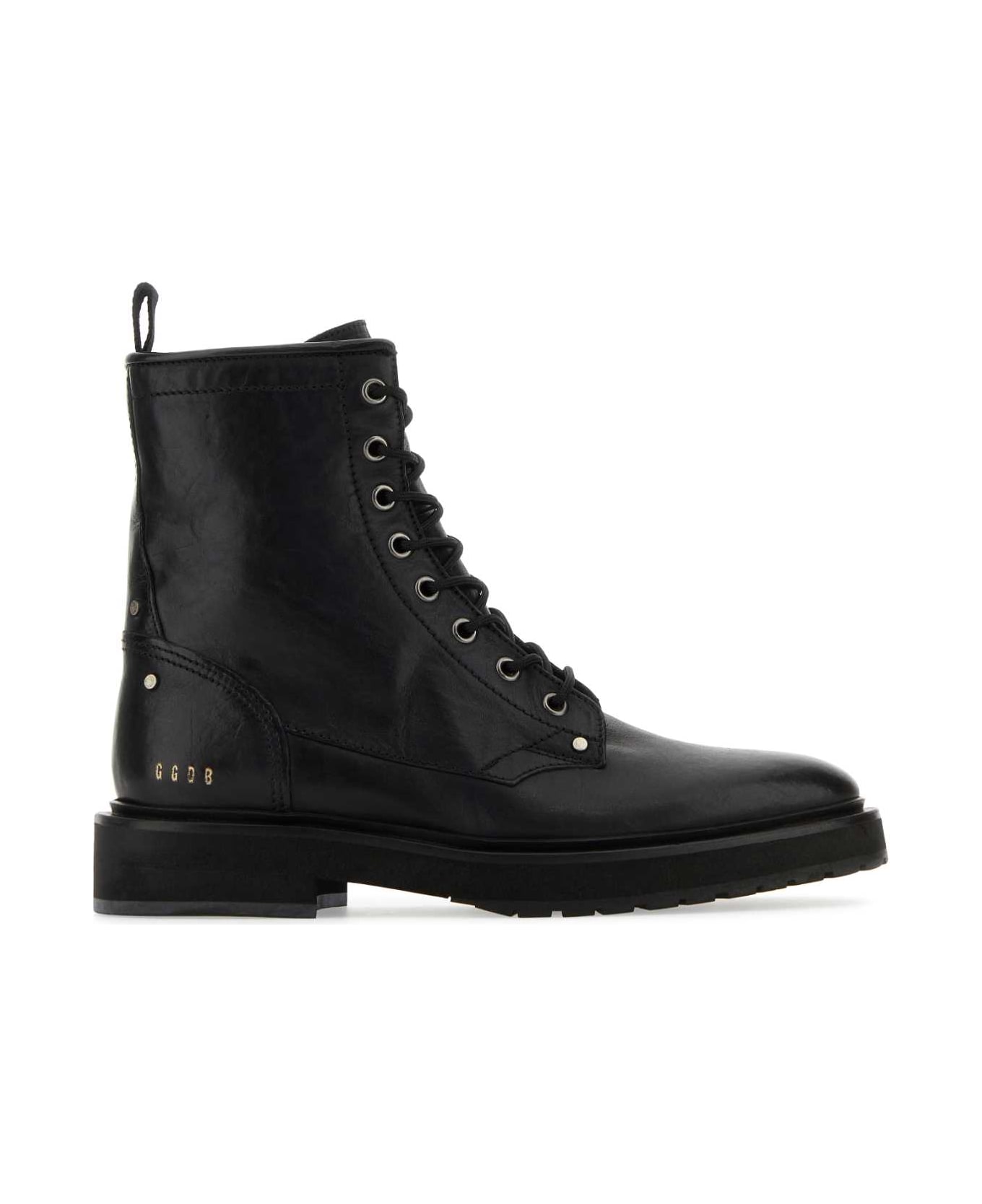 Golden Goose Black Leather Combat Ankle Boots - BLACK