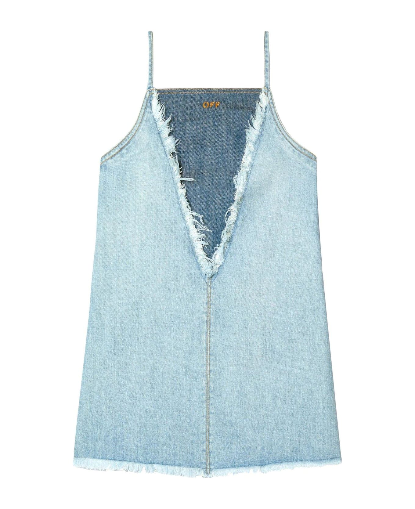 Off-White Frayed Denim Mini Dress - Bleach Tob ワンピース＆ドレス