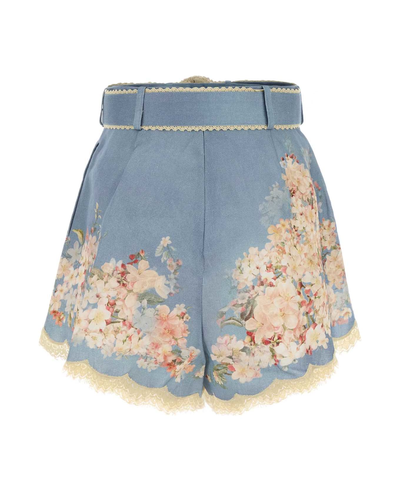 Zimmermann Printed Linen Cascadian Shorts - TEALBLUEBOTANICALFLORAL