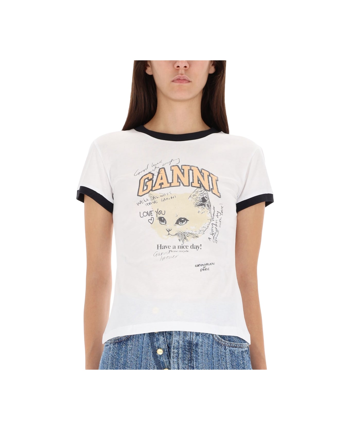 Ganni T-shirt "kitty" - WHITE