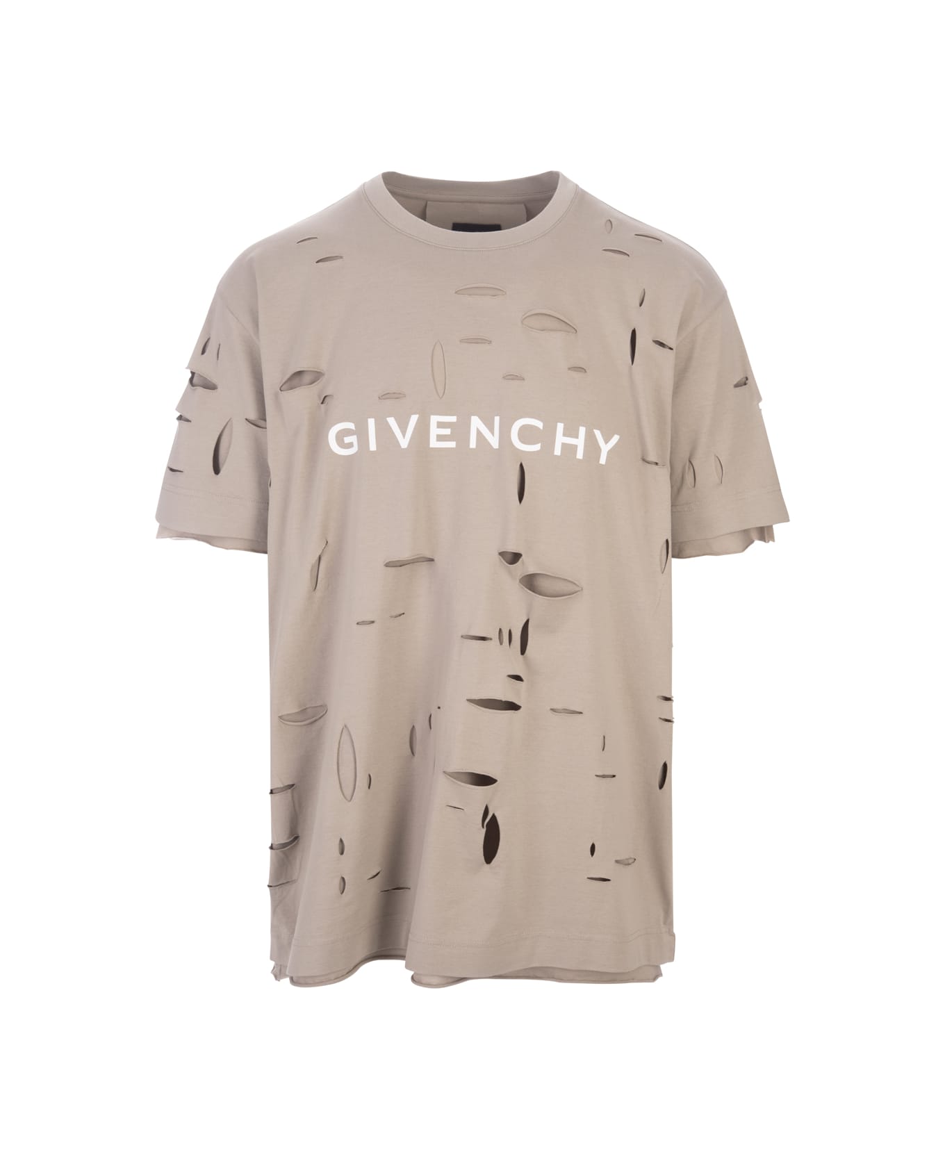 Givenchy Taupe Destroyed T-shirt With Logo - Brown シャツ