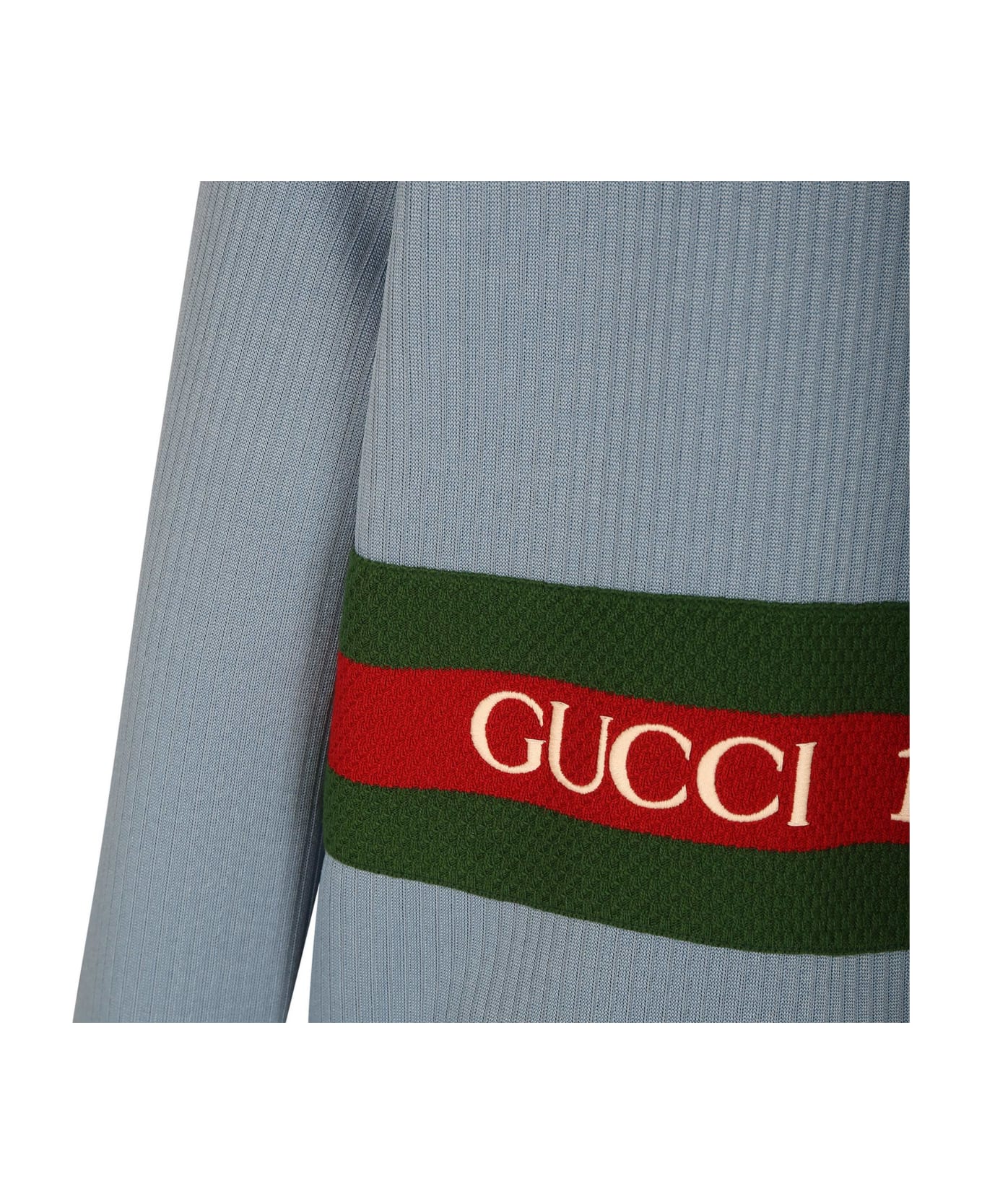 Gucci Light Blue Sweatshirt For Kids With Web Detail - Light Blue
