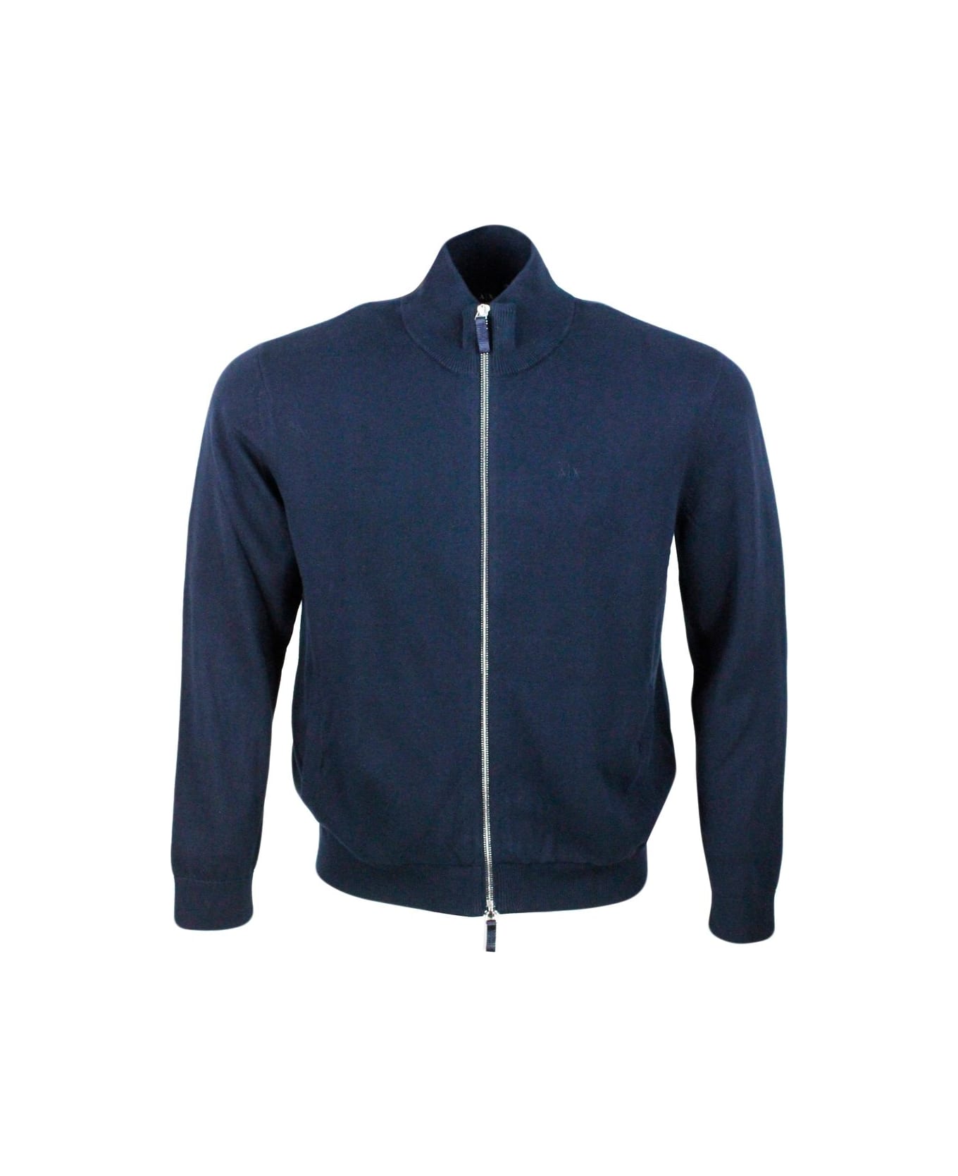 Armani Collezioni Long-sleeved Zip-up Knitted Jacket - Navy