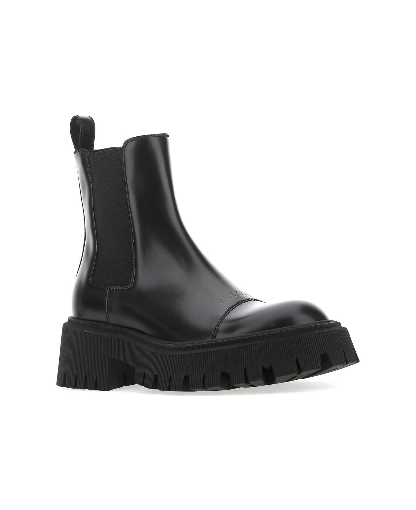 Balenciaga Black Leather Tractor Ankle Boots - BLACK