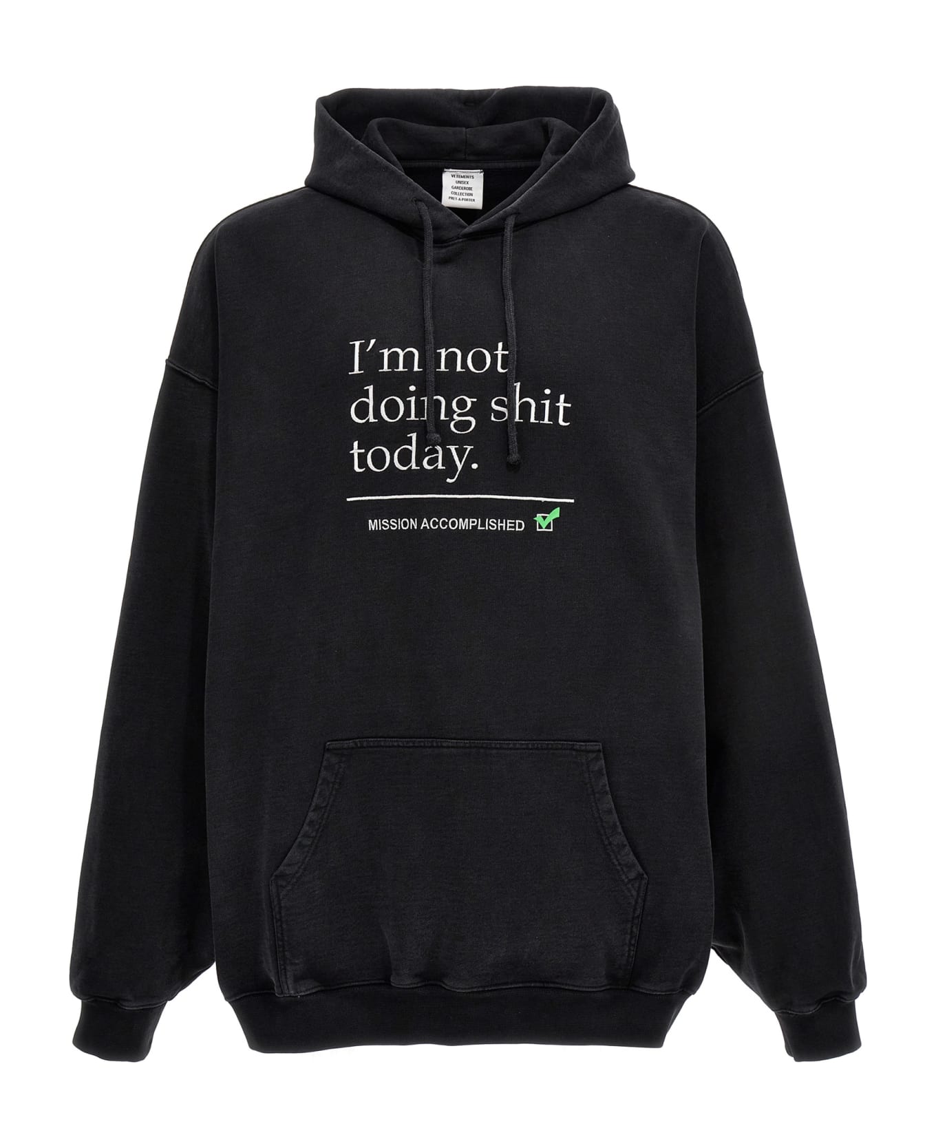 VETEMENTS Not Doing Shit Today Hoodie - Washed Black フリース
