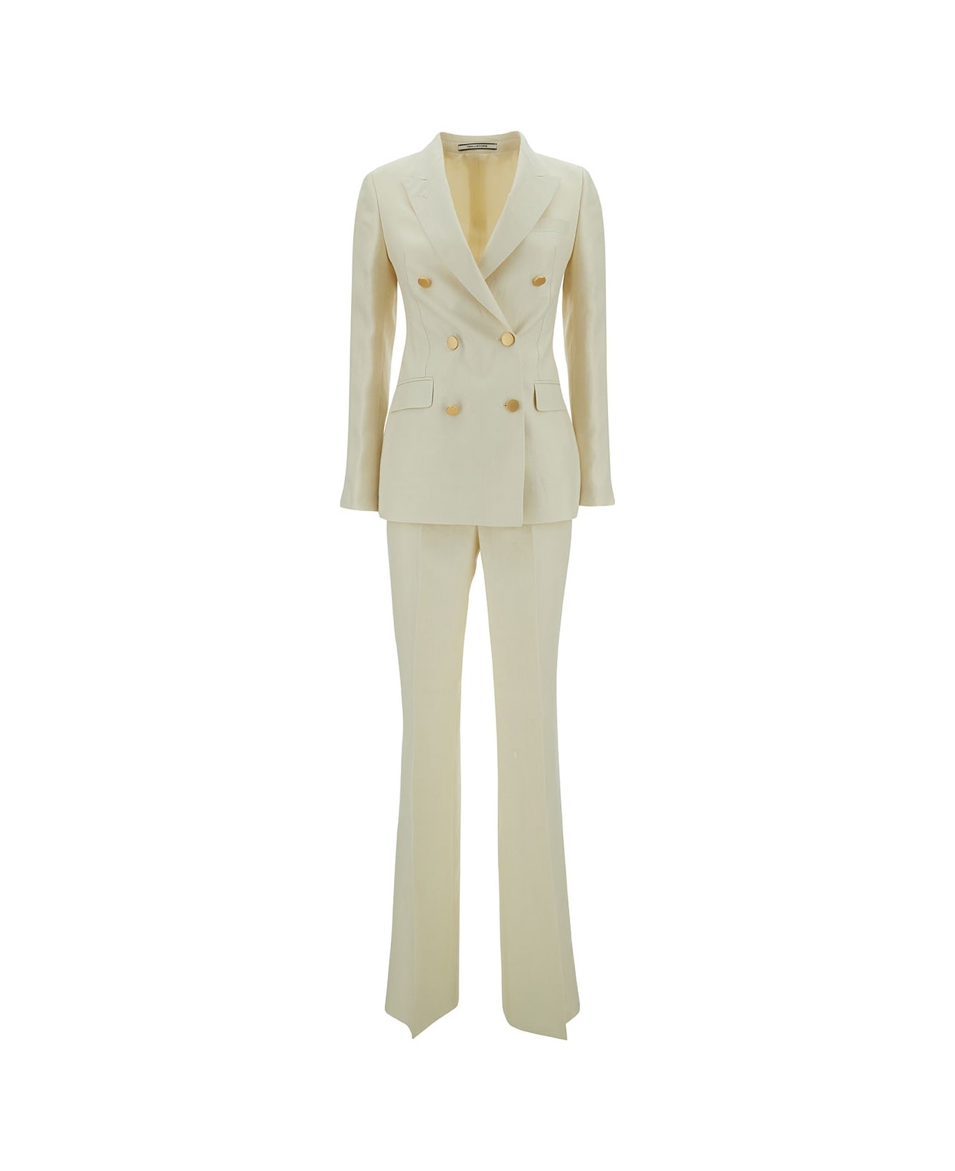 Tagliatore Beige Double-breasted Suit With Golden Buttons In Linen Woman - Beige
