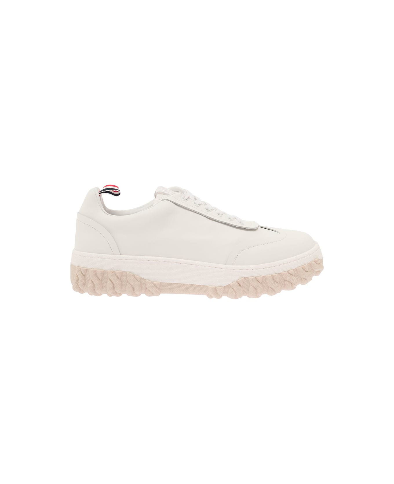Thom Browne Field Shoe W/ Raw Edge On Cable Knit Sole In Vitello Calf Leather - WHITE