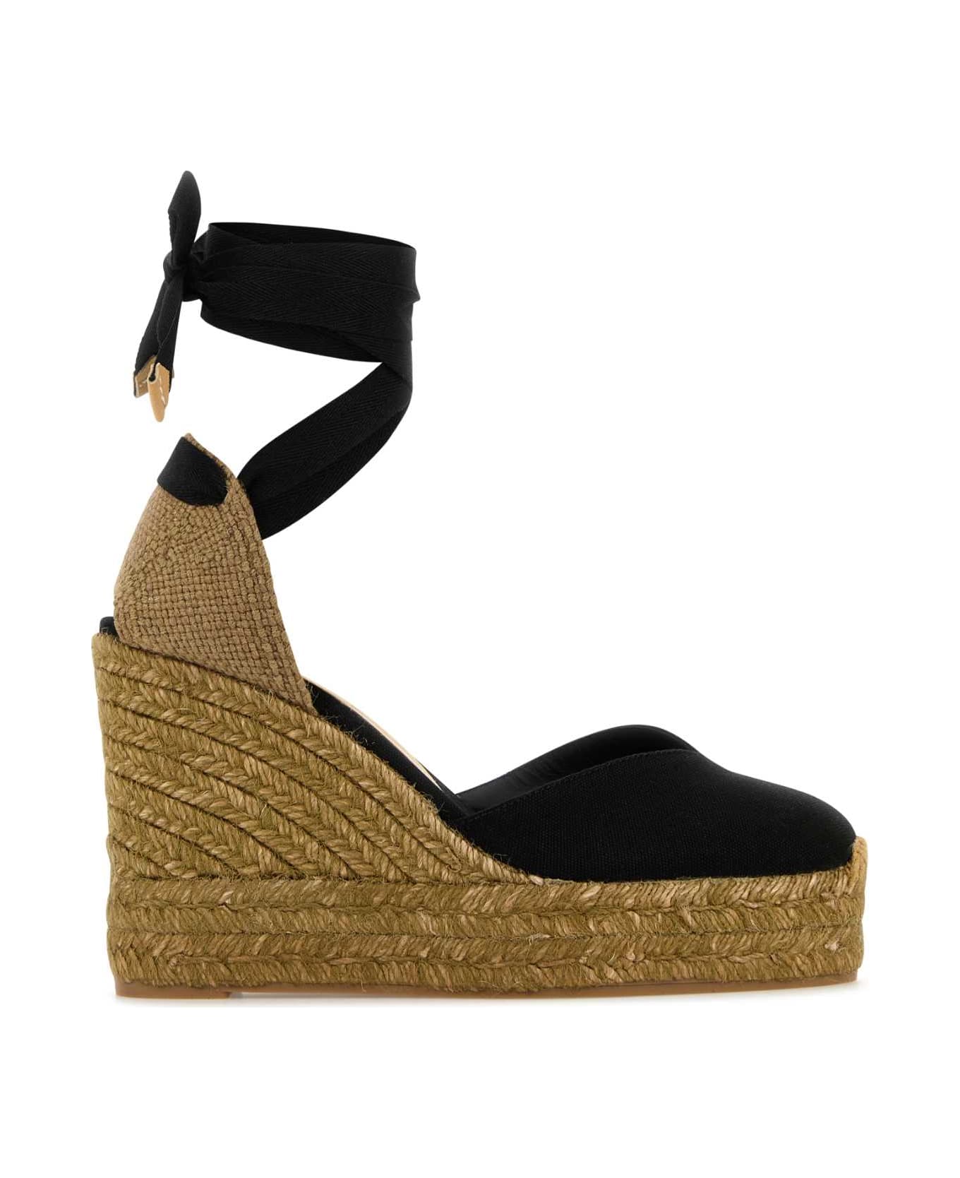 Castañer Black Canvas Chiara Wedges - NEGRO