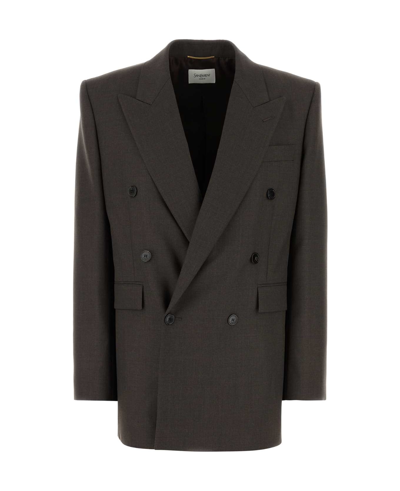 Saint Laurent Dark Brown Wool Blazer - CAFE