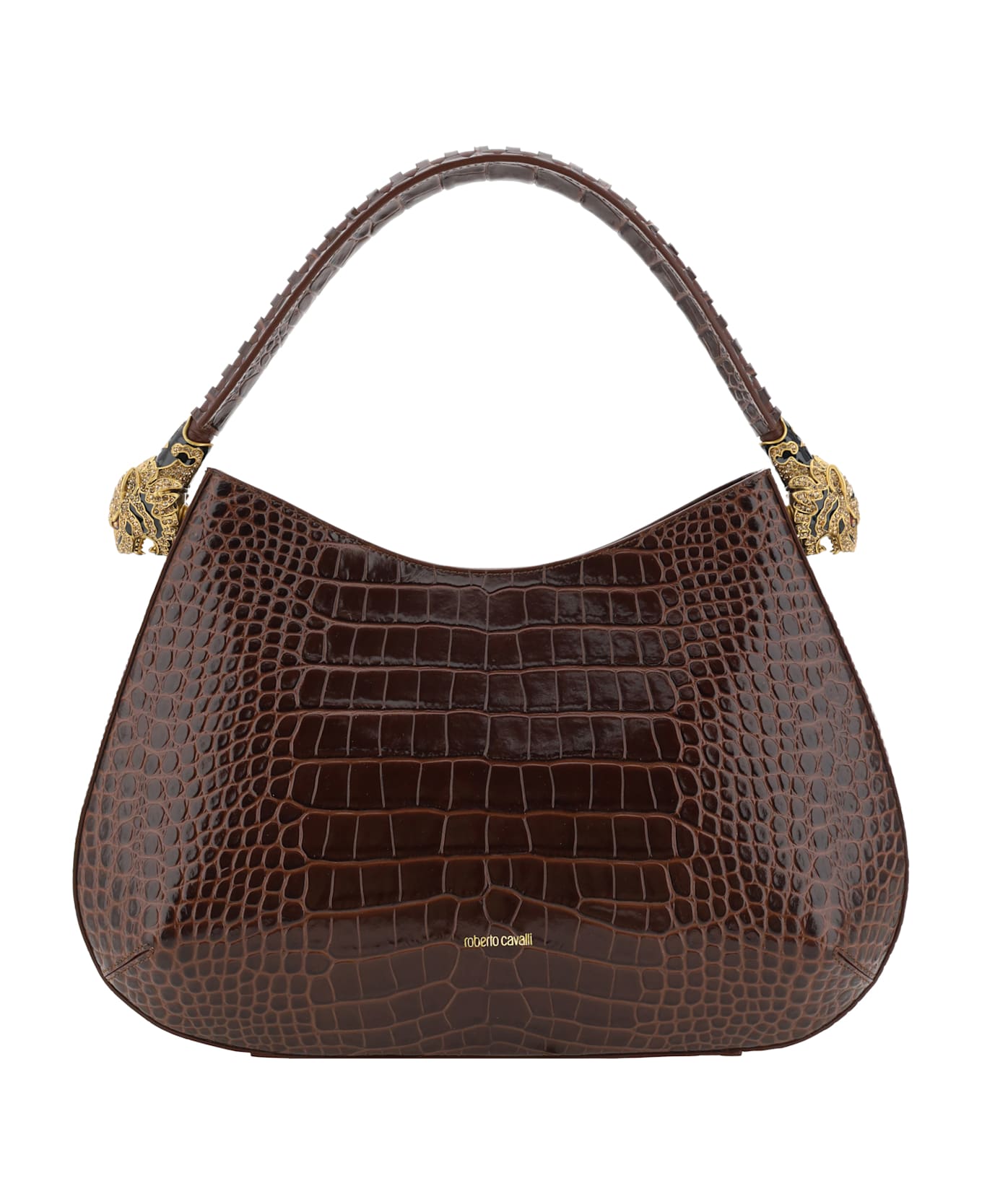 Roberto Cavalli Roar Shoulder Bag In Brown Leather - Marrone